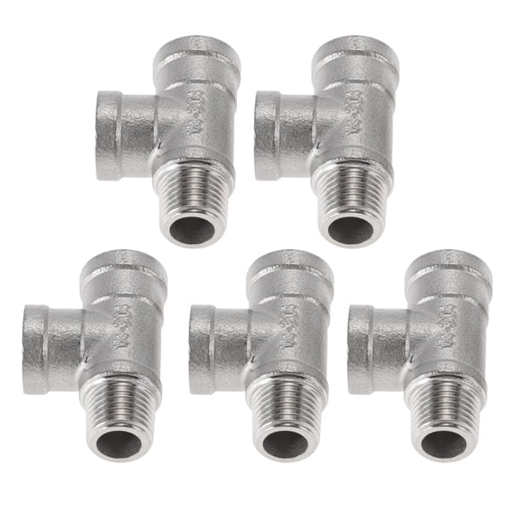 Unique Bargains 304 Stainless Steel Pipe Fittings 1/4"BSPT Male Run Tee Hose Adapter 5 Pcs
