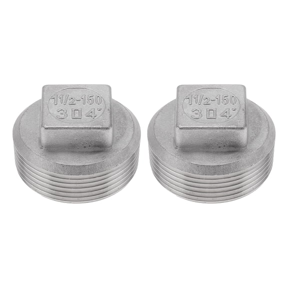 Unique Bargains 304 Stainless Steel Pipe Fittings 1.5" BSPT Square Head Cored Plug 2 Pcs