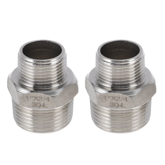 Unique Bargains 304 Stainless Steel Pipe Fittings 1" x 3/4"BSPT Nipple Reducer Straight Connector  2 Pcs