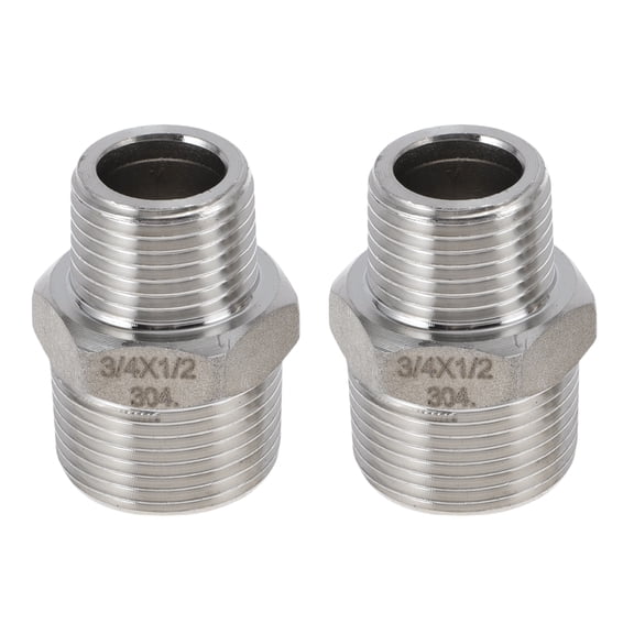 Unique Bargains 304 Stainless Steel Pipe Fittings 3/4" x 1/2"BSPT Nipple Reducer Straight Connector 2 Pcs