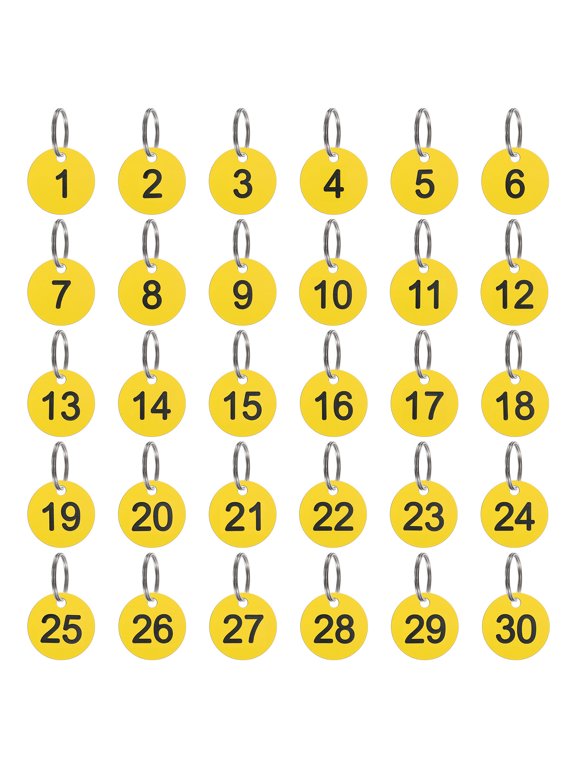 30Pcs Durable Round Number Key Tags Black Yellow