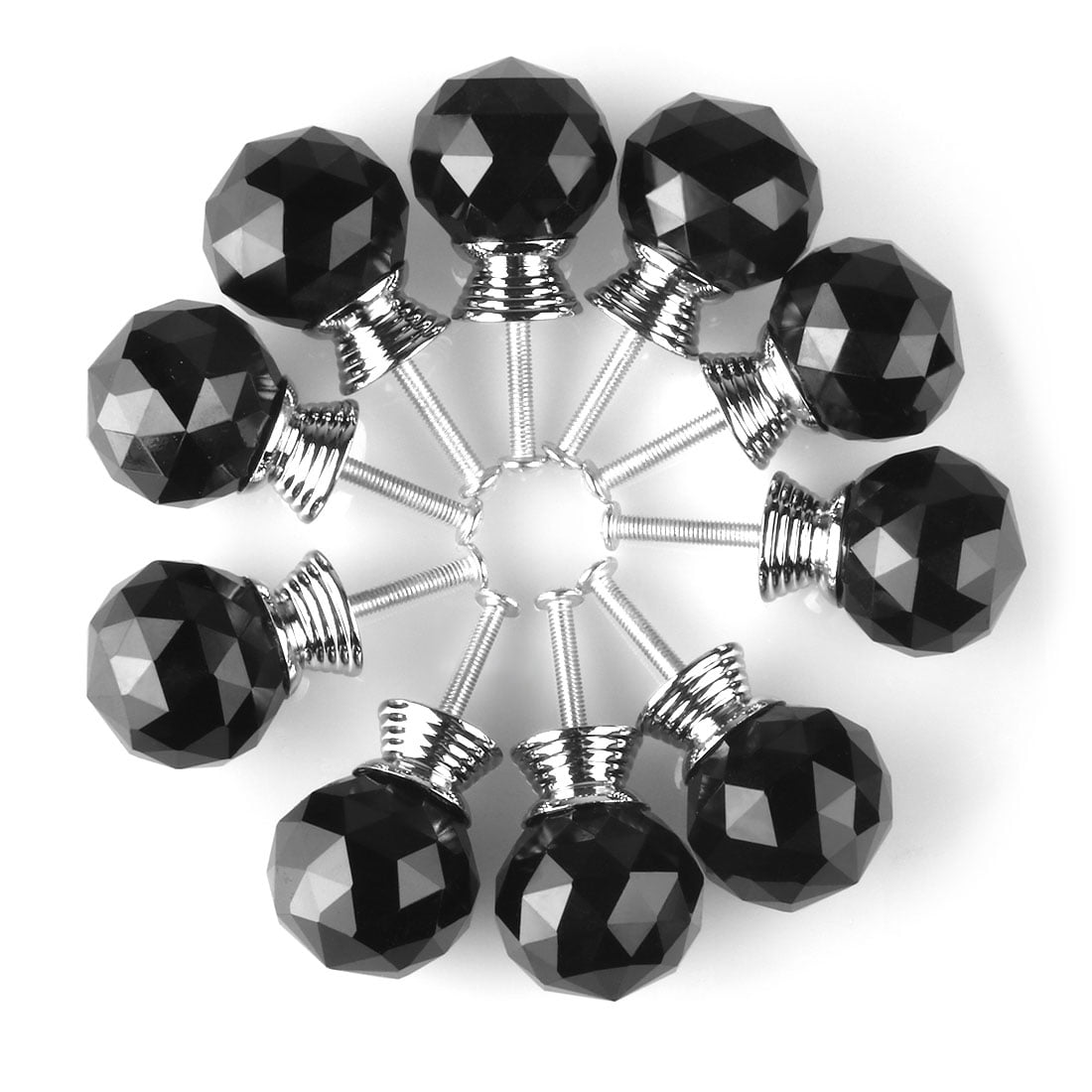 Uxcell 1.18'' Clear Crystal Glass Drawer Knob Cabinet Pull Handle Round Shape Black 10 Pcs