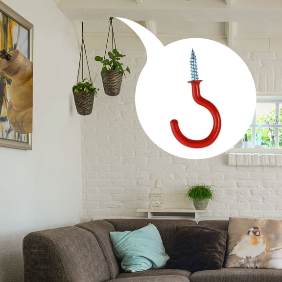 Unique Bargains 30pcs Cup Hooks 1-1/2 Inch Vinyl Coated Screw-in Ceiling Wall Thread Hooks Great for Indoor Outdoor Hanger Red