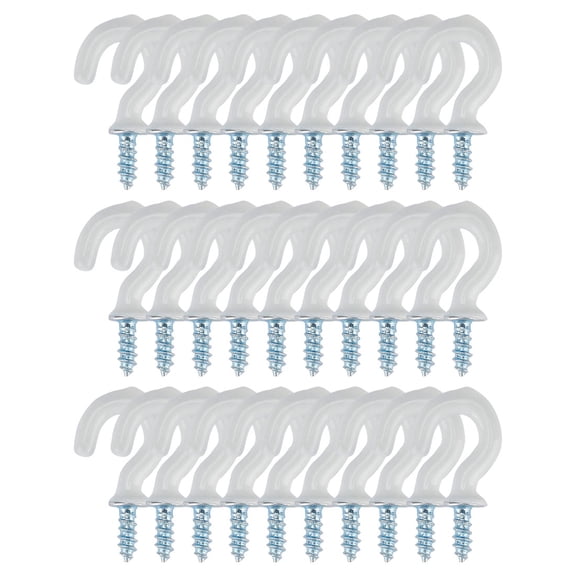 Unique Bargains 30pcs Cup Hooks 1/2 Inch Vinyl Coated Screw-in Ceiling Wall Thread Hooks Perfect for Indoor Outdoor Hanger White