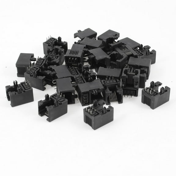 Unique Bargains 30pcs Right Angle RJ12 6P6C 6 Pin Network LAN Ethernet PCB Jacks Connector Black