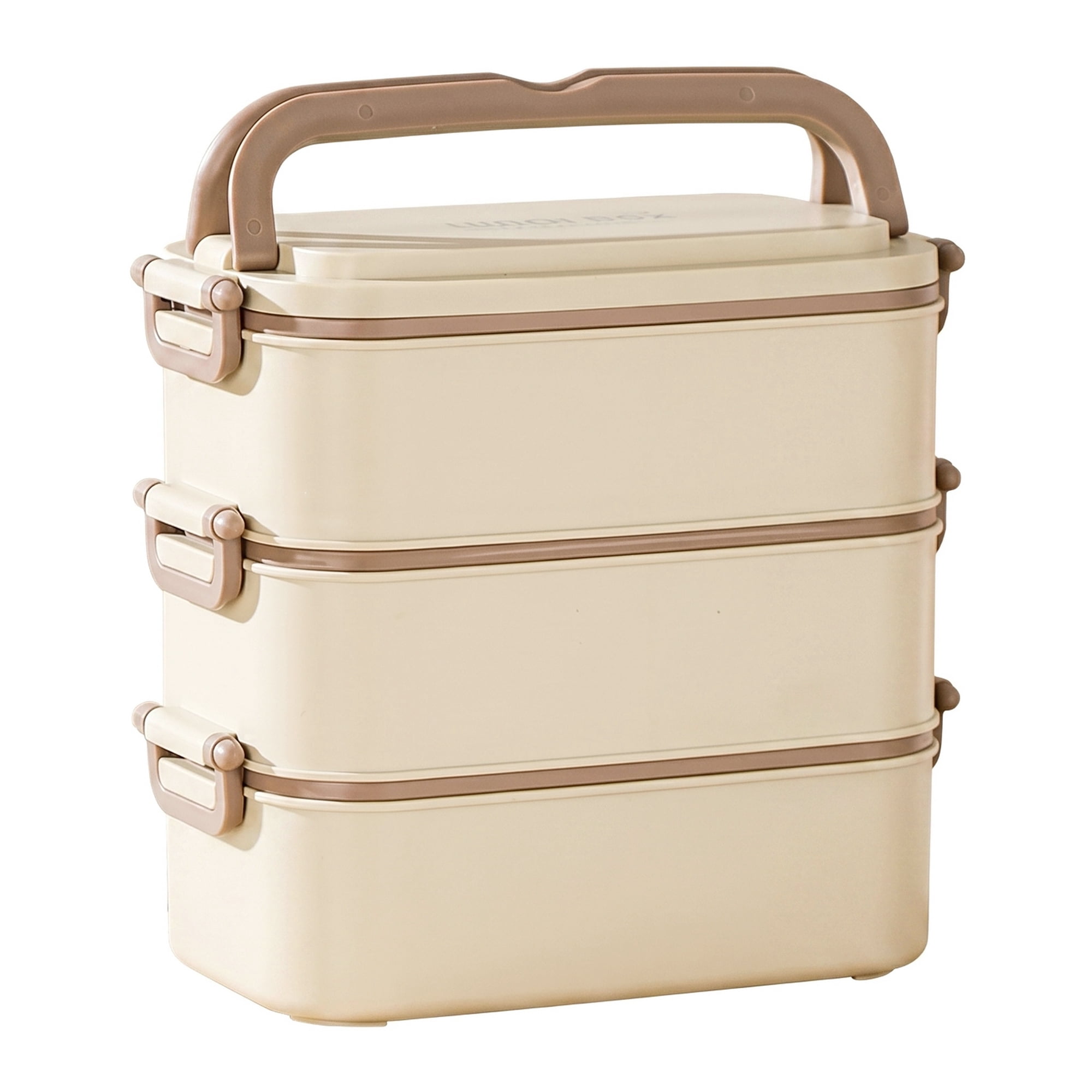 Unique Bargains 316 Stainless Steel Leak-Proof Meal Prep Bento Box Beige-3 Layer