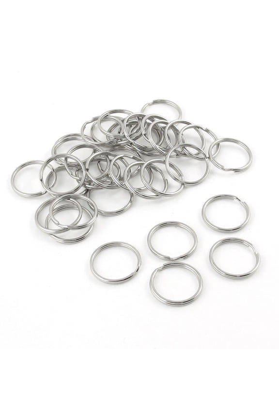 35 x Silver Tone Metal 23mm OD Circle Split Key Rings Keychains Keychain