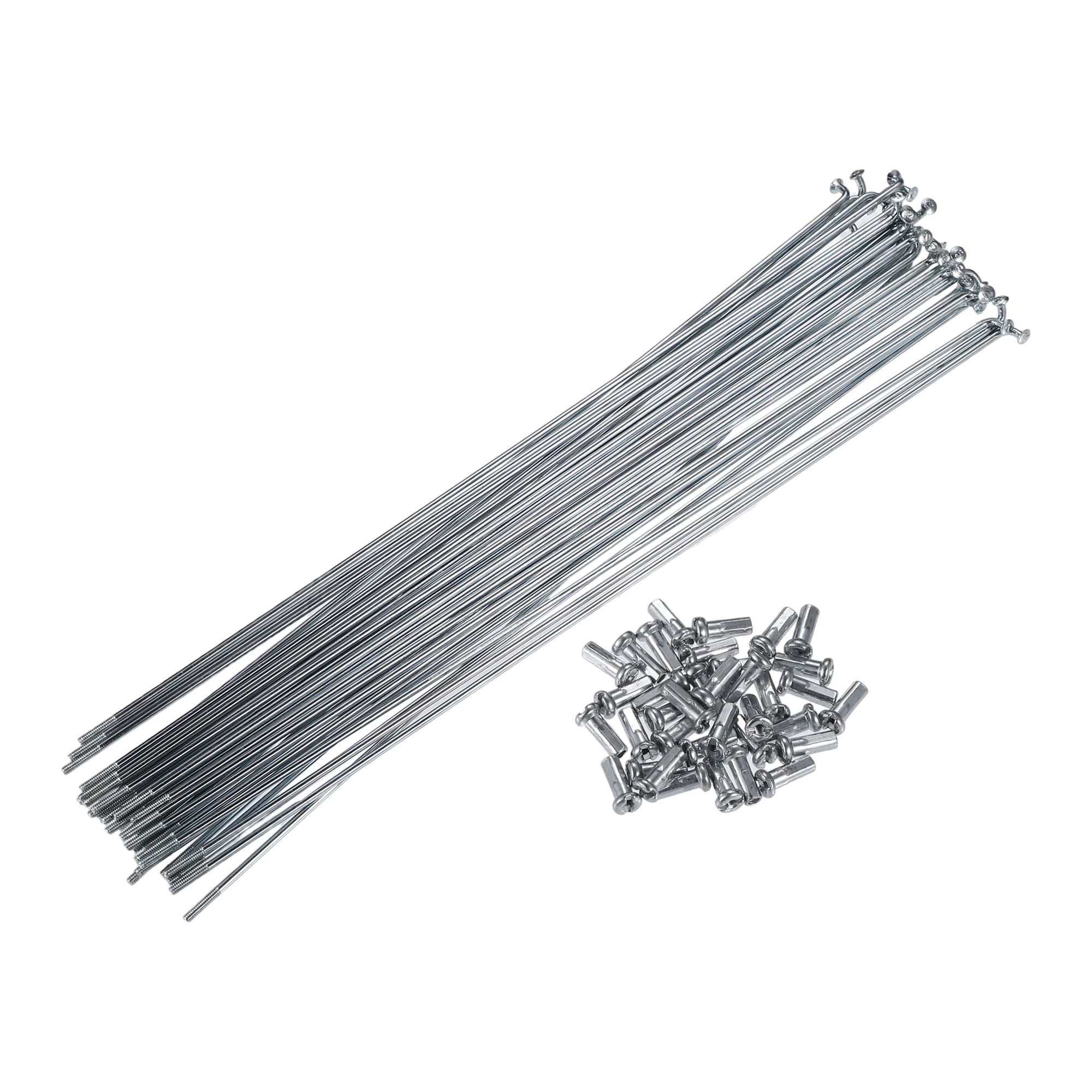 Unique Bargains 36Pcs J Bend Bicycle Steel Spokes with Brass Nipples Silver 9.45"