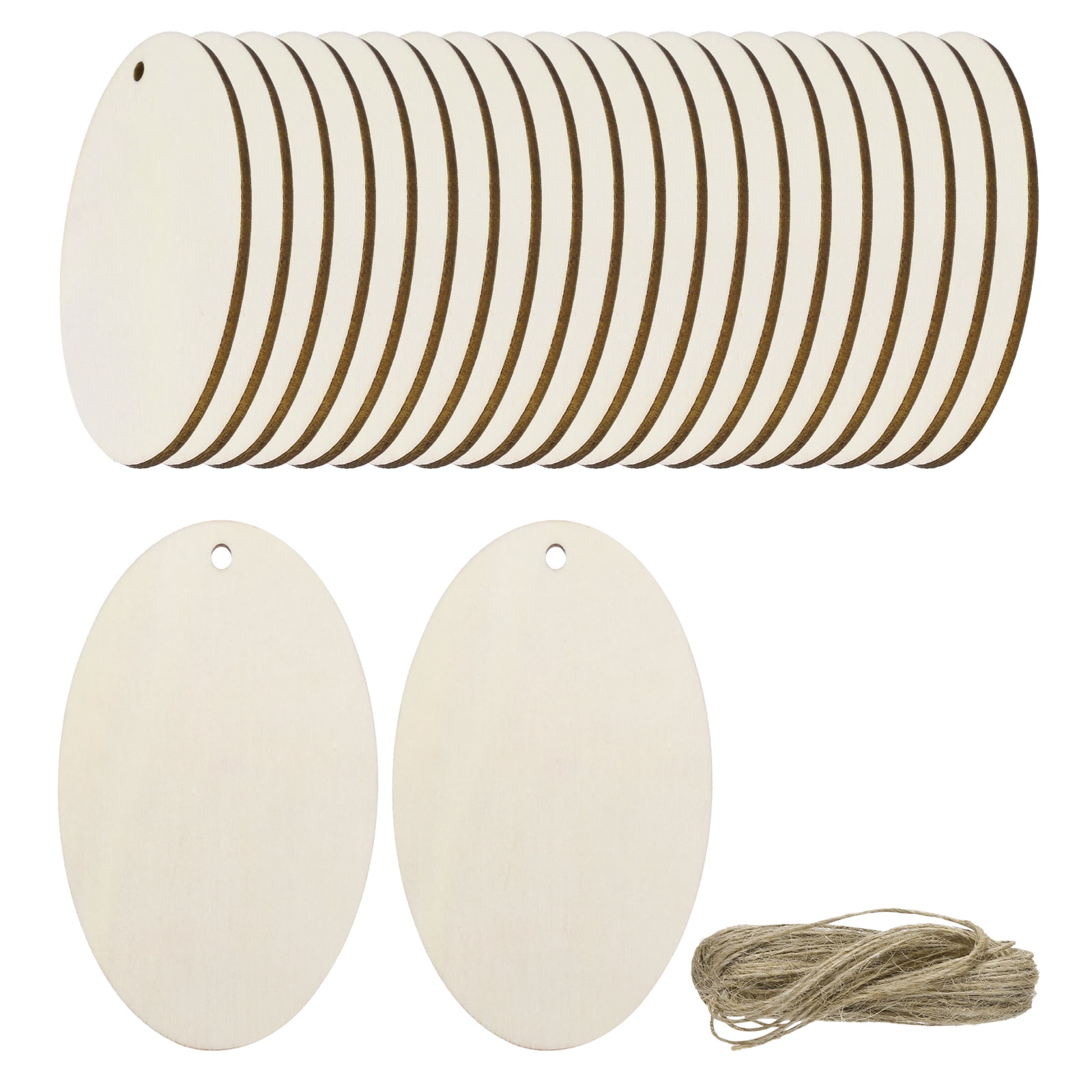Unique Bargains 36Pcs Oval Blank Wood Tags with Hole for Craft Projects
