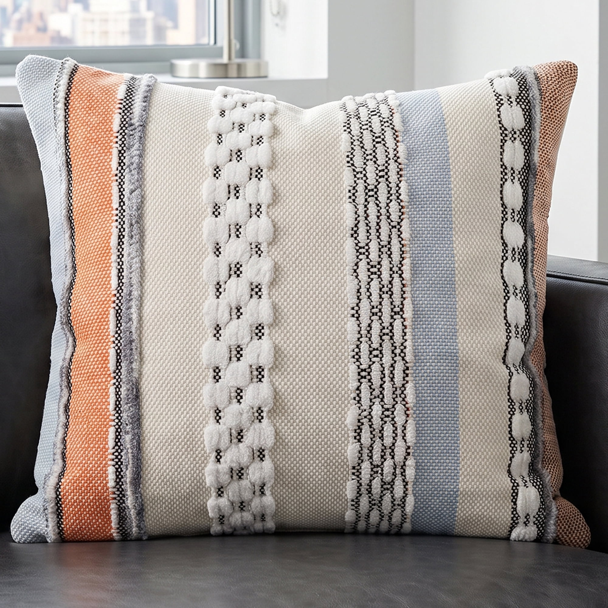 Unique Bargains 3D Chenille Tufted Pillow Cover Stripe Cushion Case Multicolor 18"x18"