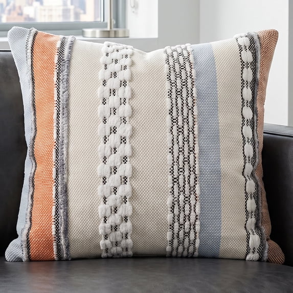 Unique Bargains 3D Chenille Tufted Pillow Cover Stripe Cushion Case Multicolor 18"x18"