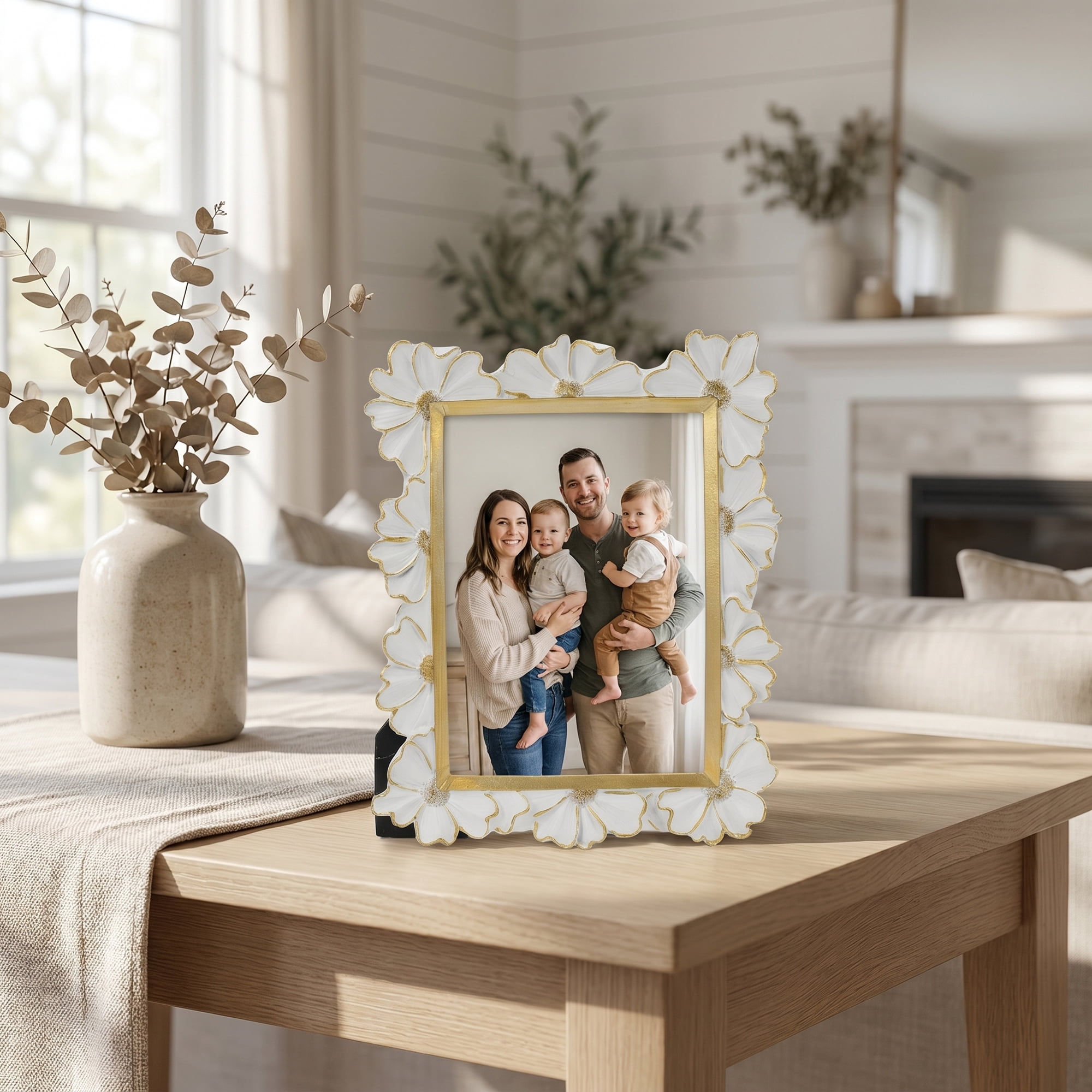 Unique Bargains 3D Daisy Resin Cute Floral Photo Frame White 5" x 7"