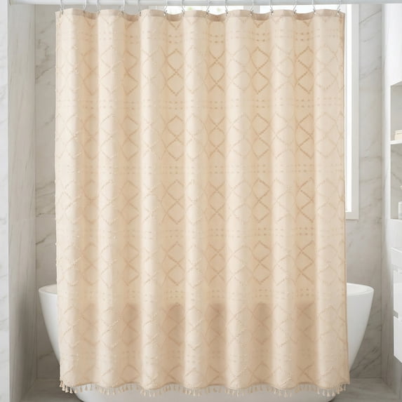 Unique Bargains 3D Geometric Texture Bath Curtain Sets with Hooks Beige 72"W x 72"L