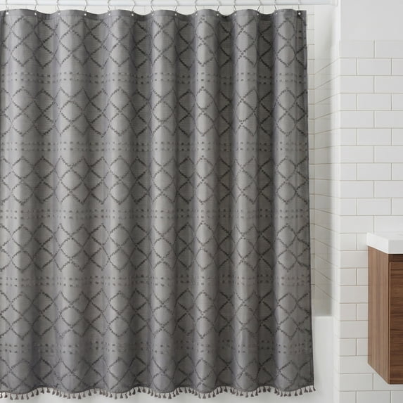 Unique Bargains 3D Geometric Texture Bath Curtain Sets with Hooks Grey 72"W x 72"L