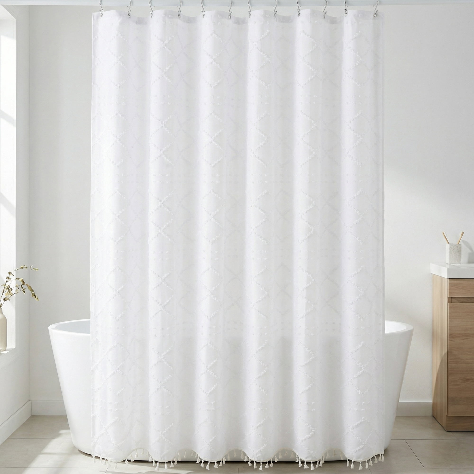 Unique Bargains 3D Geometric Texture Bath Curtain Sets with Hooks White 72"W x 72"L