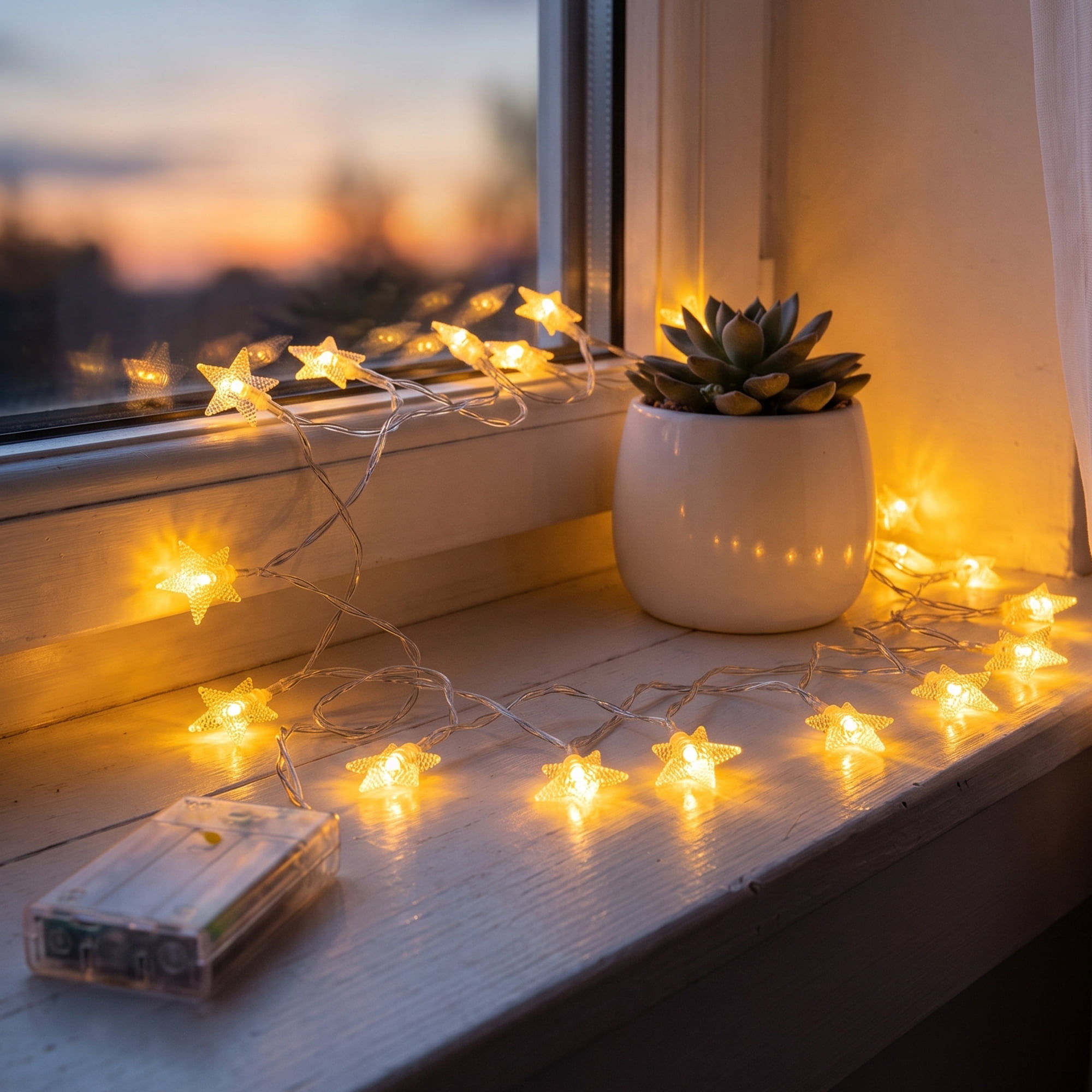 Unique Bargains 3D Star Lights with Flexible Design 9.8 ft Warm White Battery Operated