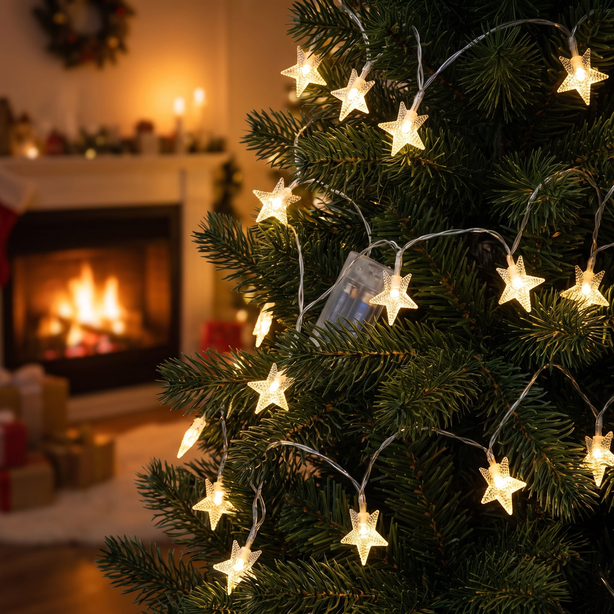Unique Bargains 3D Star Lights with Flexible Design 9.8 ft Warm White Two Battery Operated