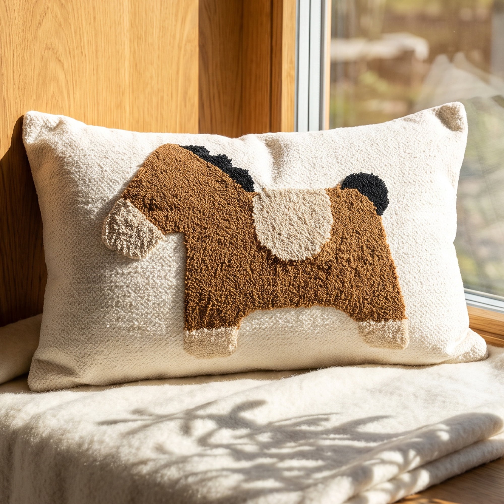 Unique Bargains 3D Tufted Cute Animal Throw Pillow Cushion Cover Brown Horse 20"x12"