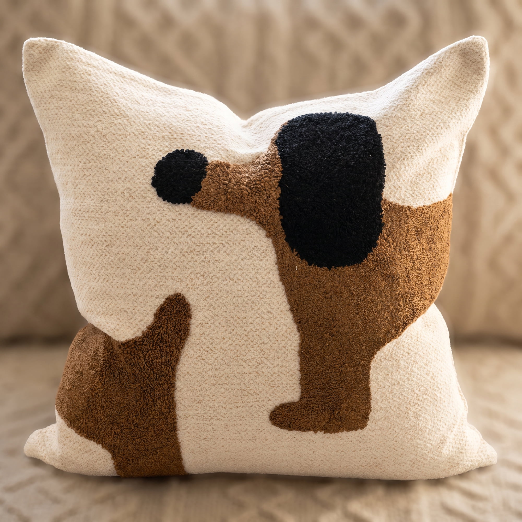 Unique Bargains 3D Tufted Cute Animal Throw Pillow Cushion Cover Dark Brown Dog 18"x18"
