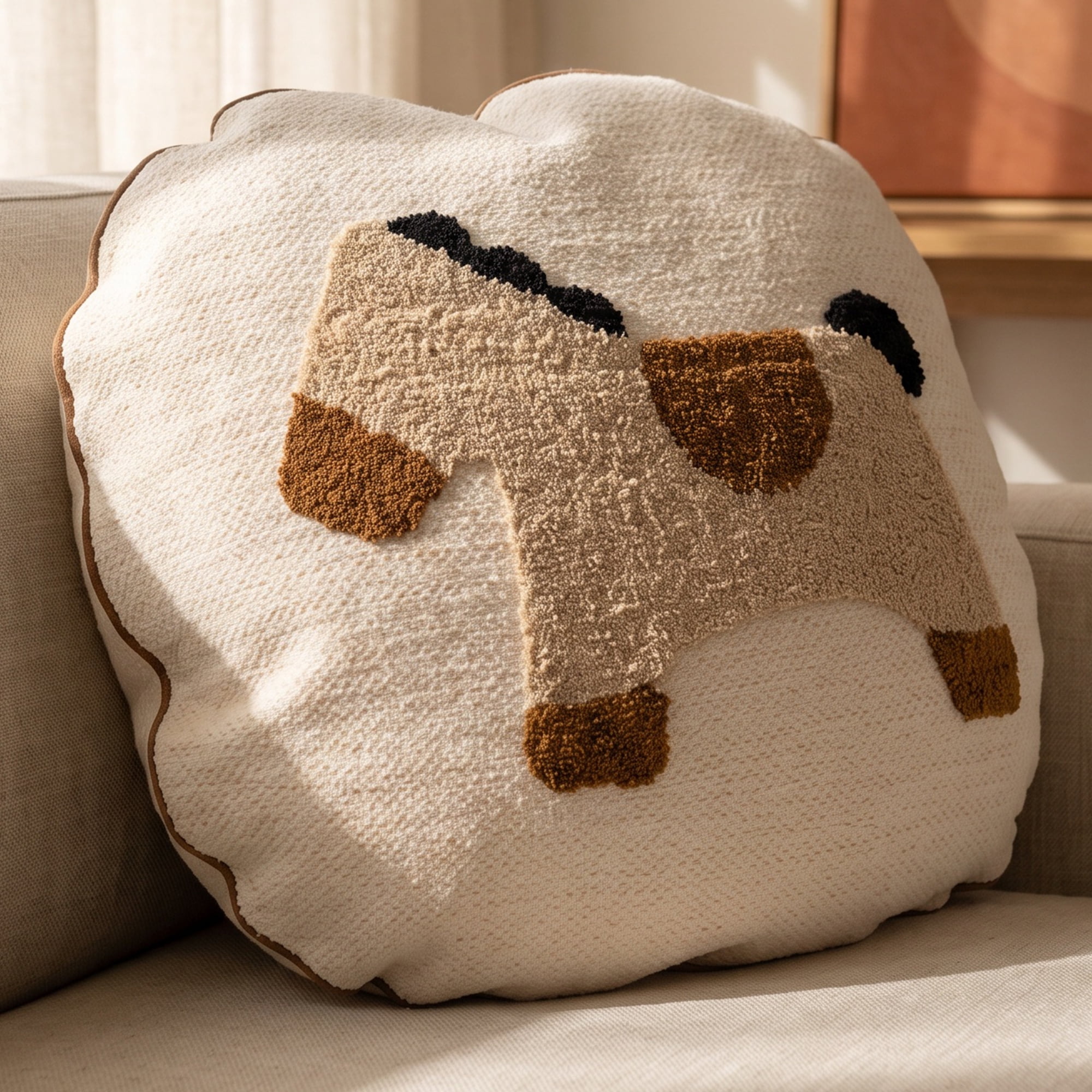Unique Bargains 3D Tufted Cute Animal Throw Pillow Cushion Cover Round Brown Horse 18"x18"