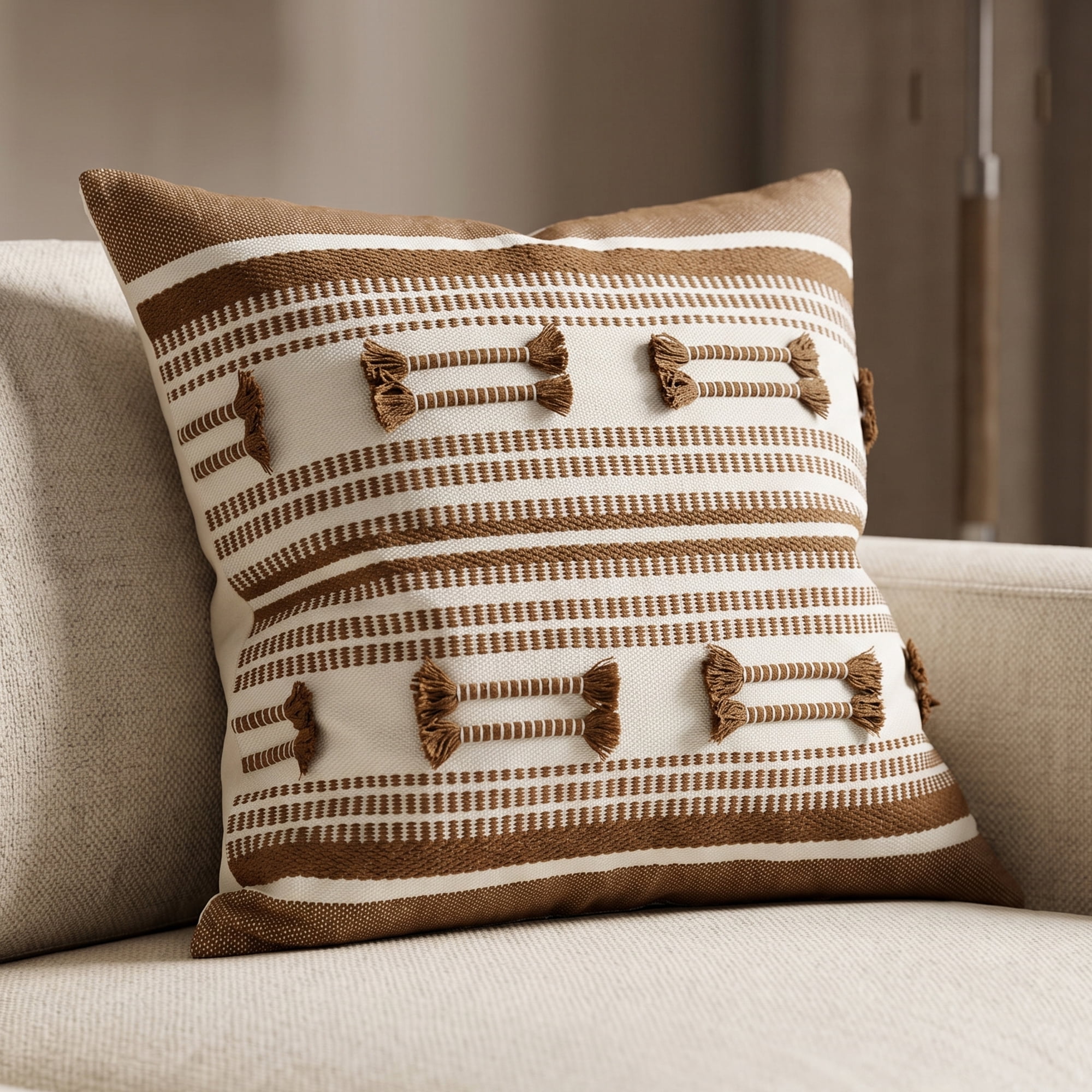 Unique Bargains 3D Tufted Geometric Boho Throw Pillow Covers Decor Cases Khaki 18"x18"