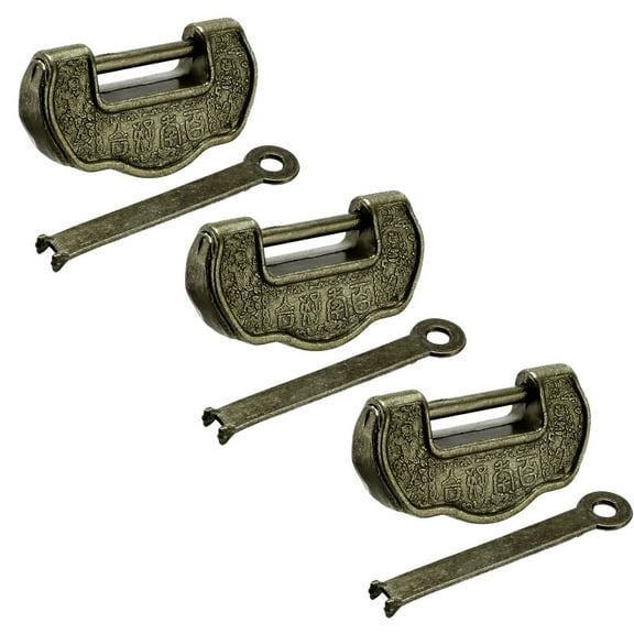 Unique Bargains 3Pcs 33mm Body Width Padlock Chinese Old Style Zinc Alloy Brass Plated