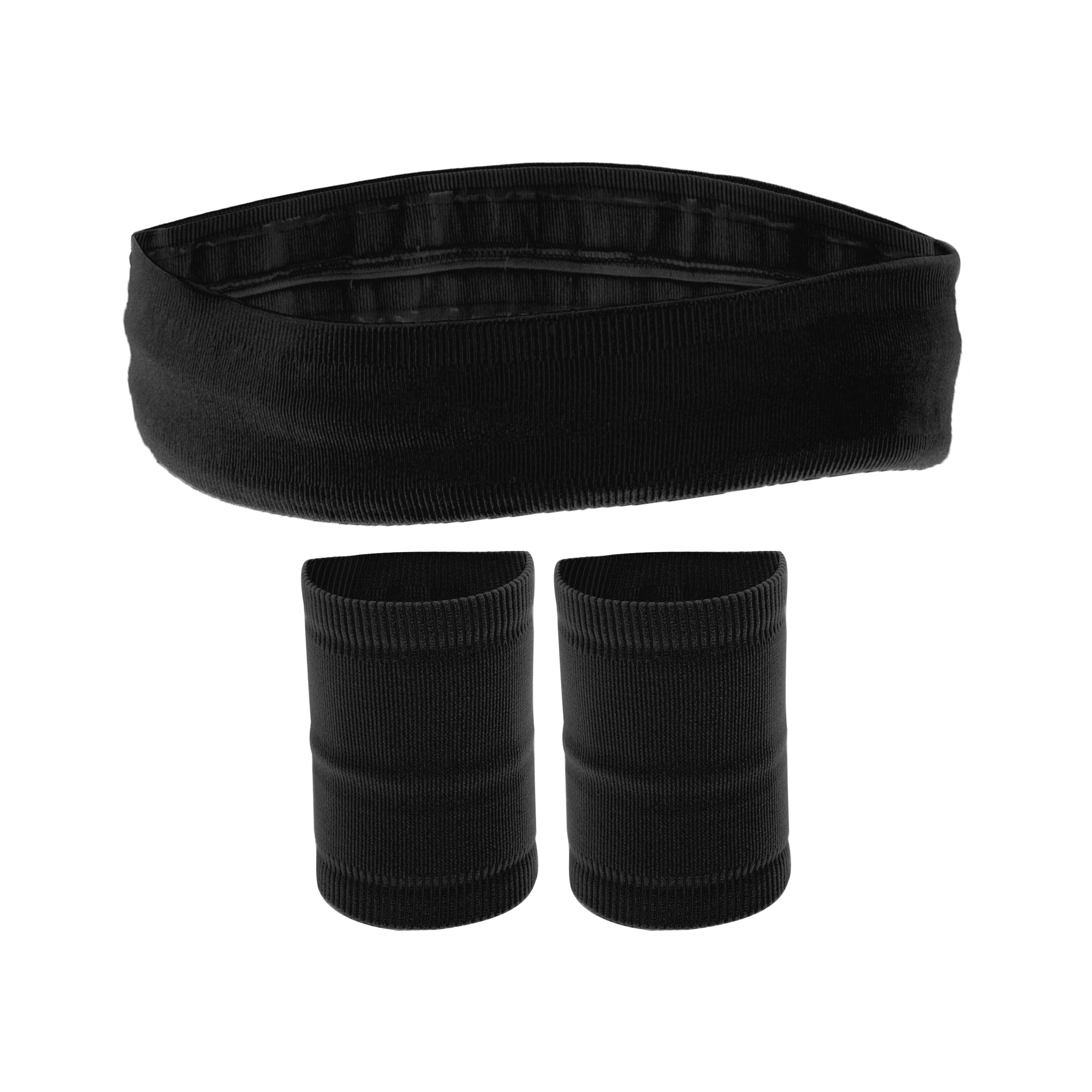 Unique Bargains 3Pcs Breathable Headband with Wristband Sweat Headband Black
