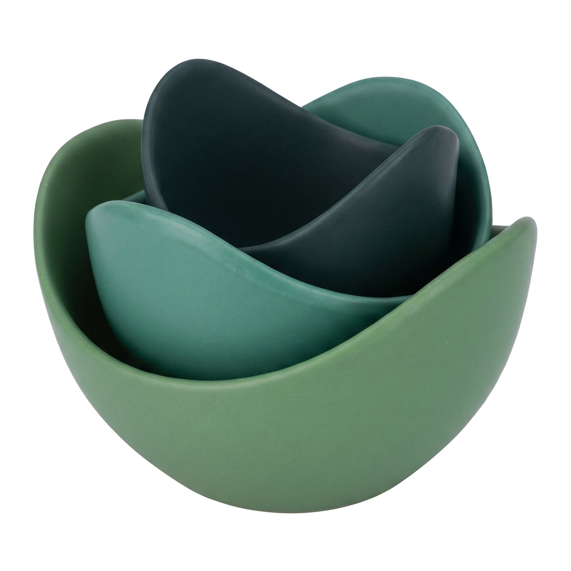 Unique Bargains 3Pcs Ceramic Floral Petal Jewelry Dish Tray Bowls Dark Green 3Pcs