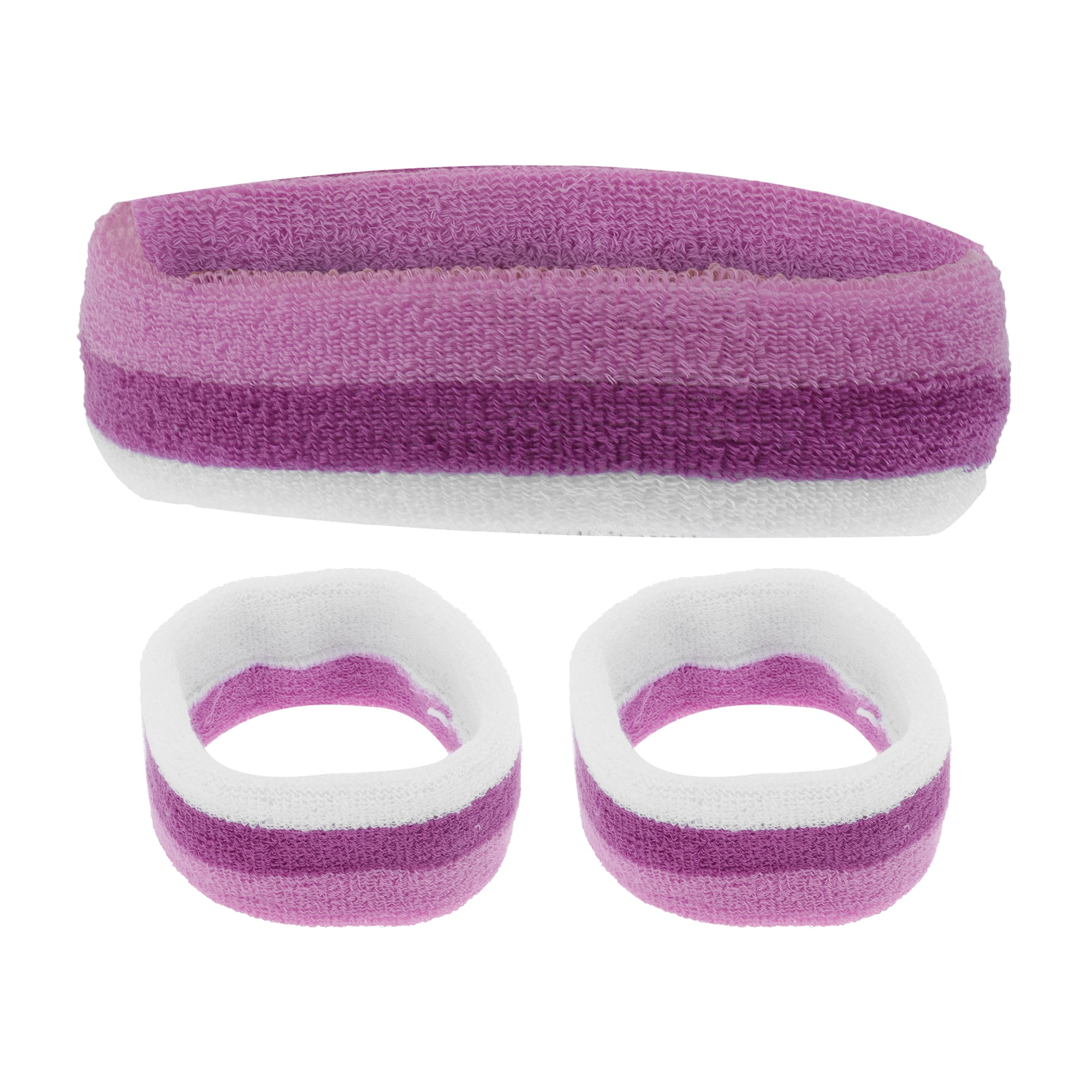 Unique Bargains 3Pcs Comfortable Headband With Wristband Sweat Headband White Purple