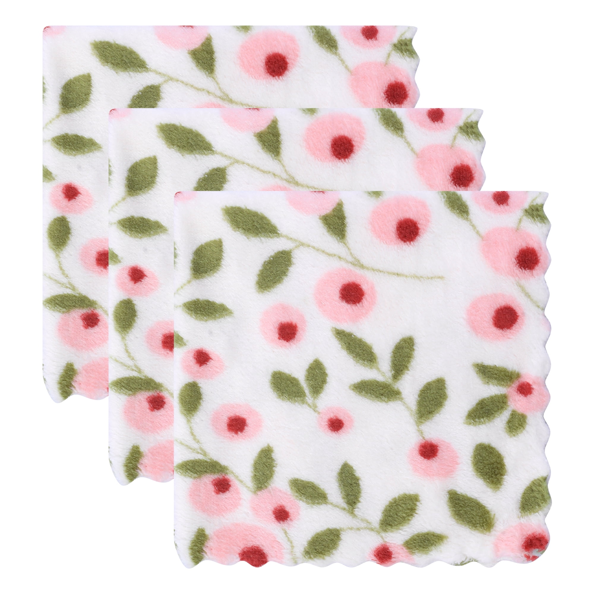 Unique Bargains 3Pcs Coral Fleece Super Absorbent Soft Towels Pink 12" x 12"