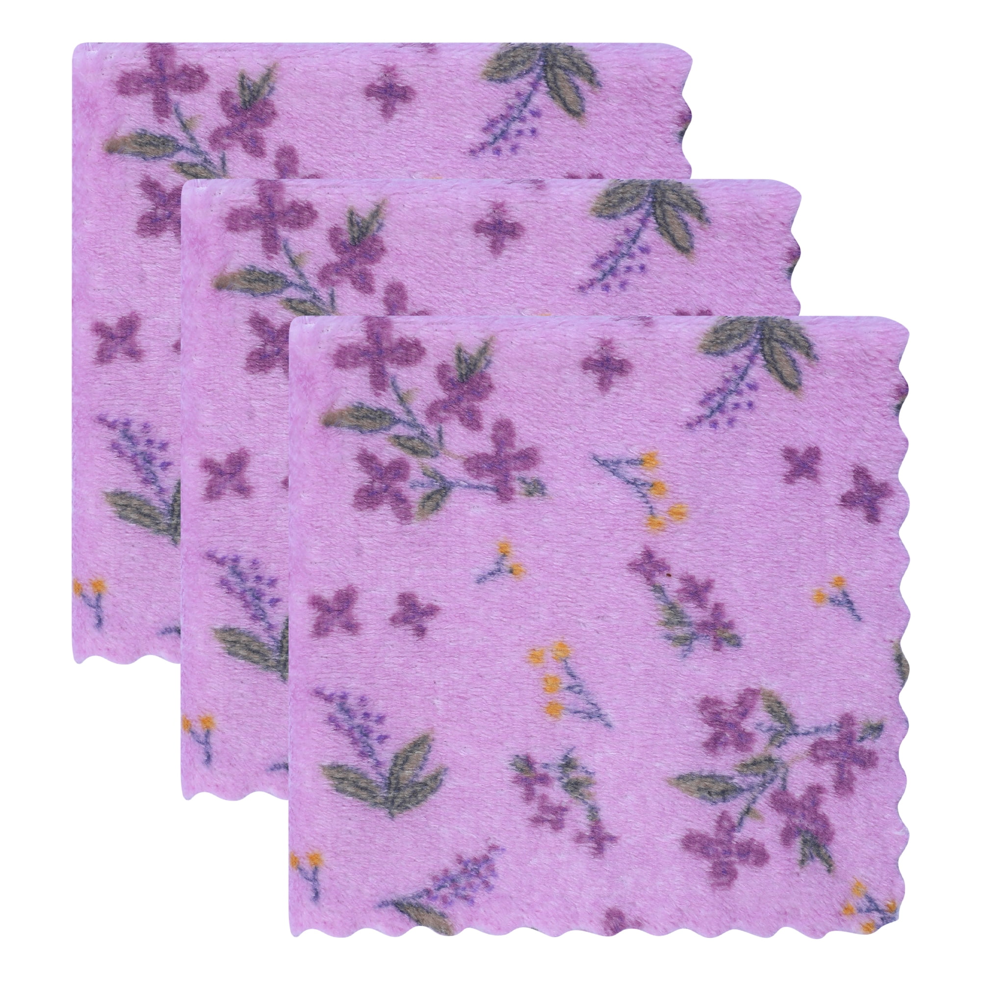 Unique Bargains 3Pcs Coral Fleece Super Absorbent Soft Towels Purple 12" x 12"