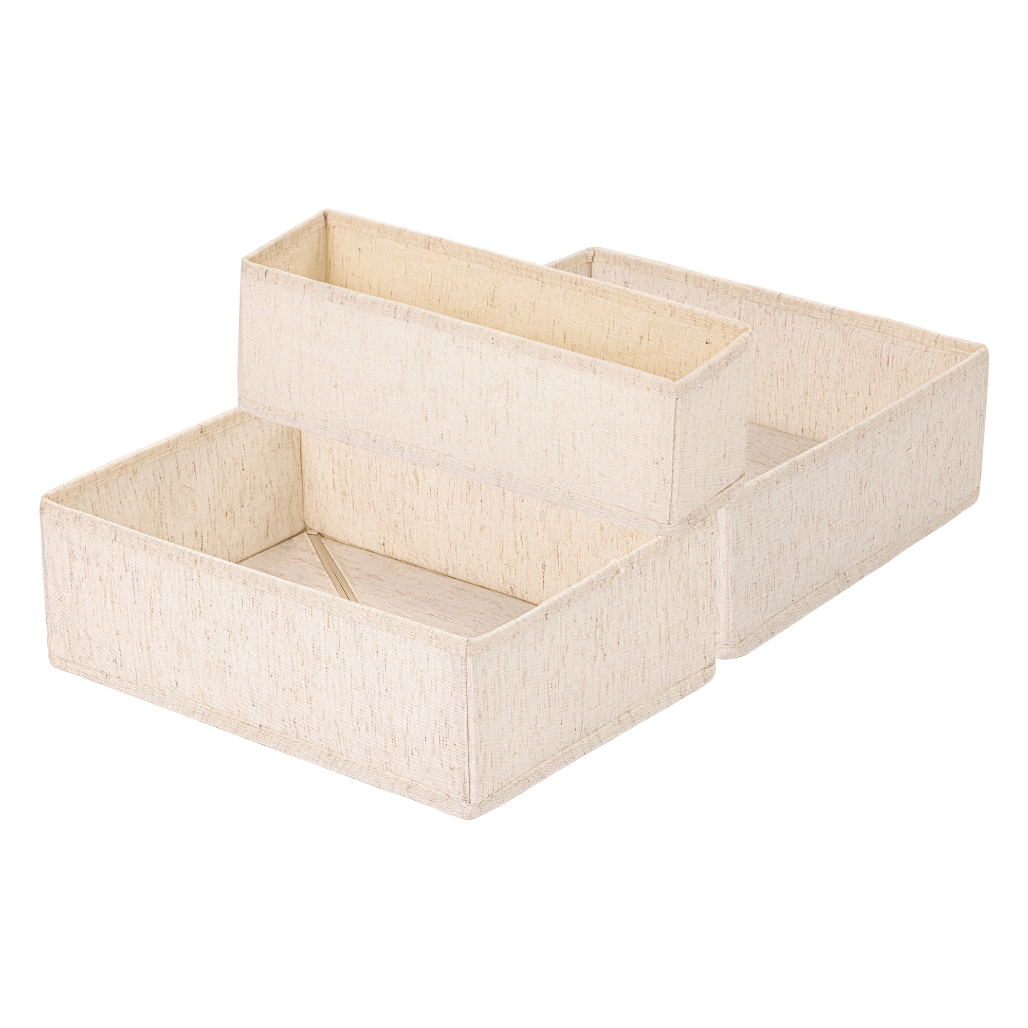 Unique Bargains 3Pcs Cube Fabric Collapsible Storage Baskets Beige-No gaps 13.2*12*4.3in