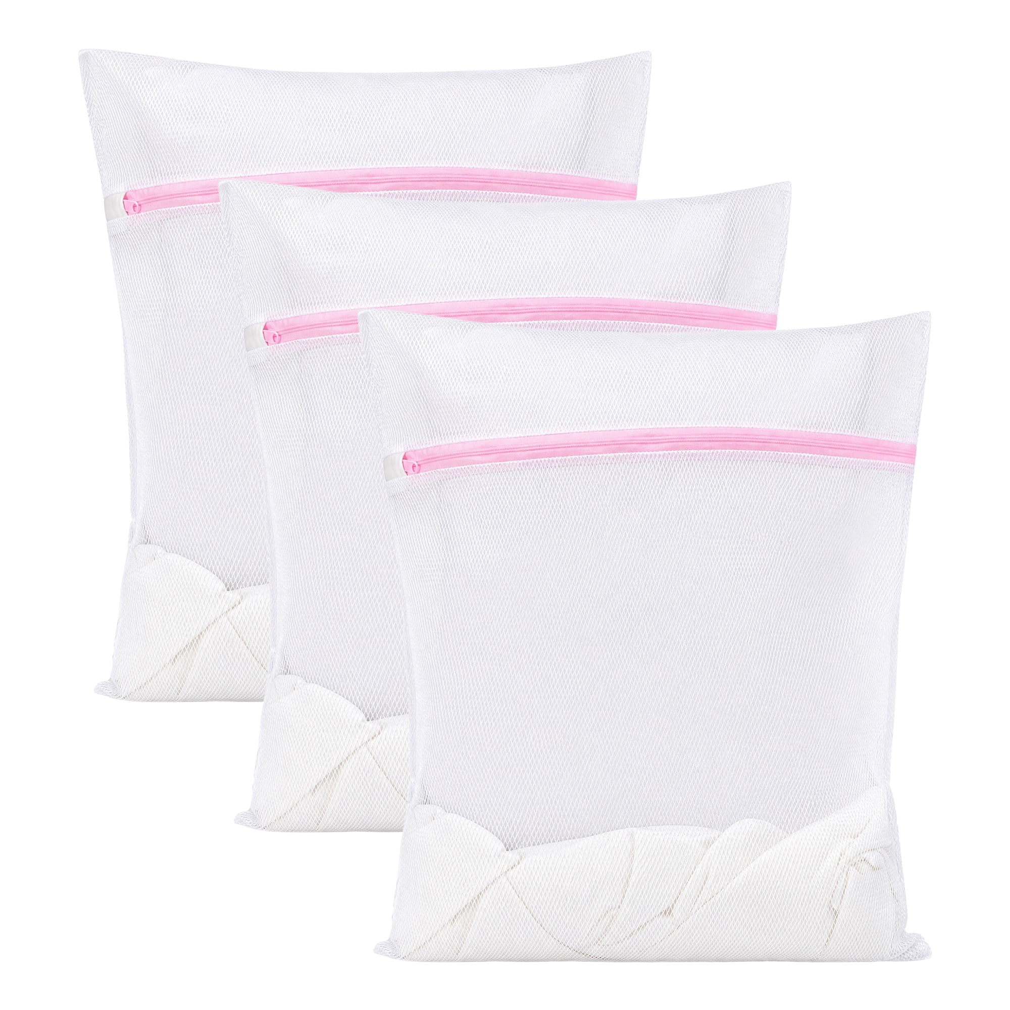 Unique Bargains 3Pcs Durable Mesh Zipper Closure Laundry Bag White 15.7" x 19.7"