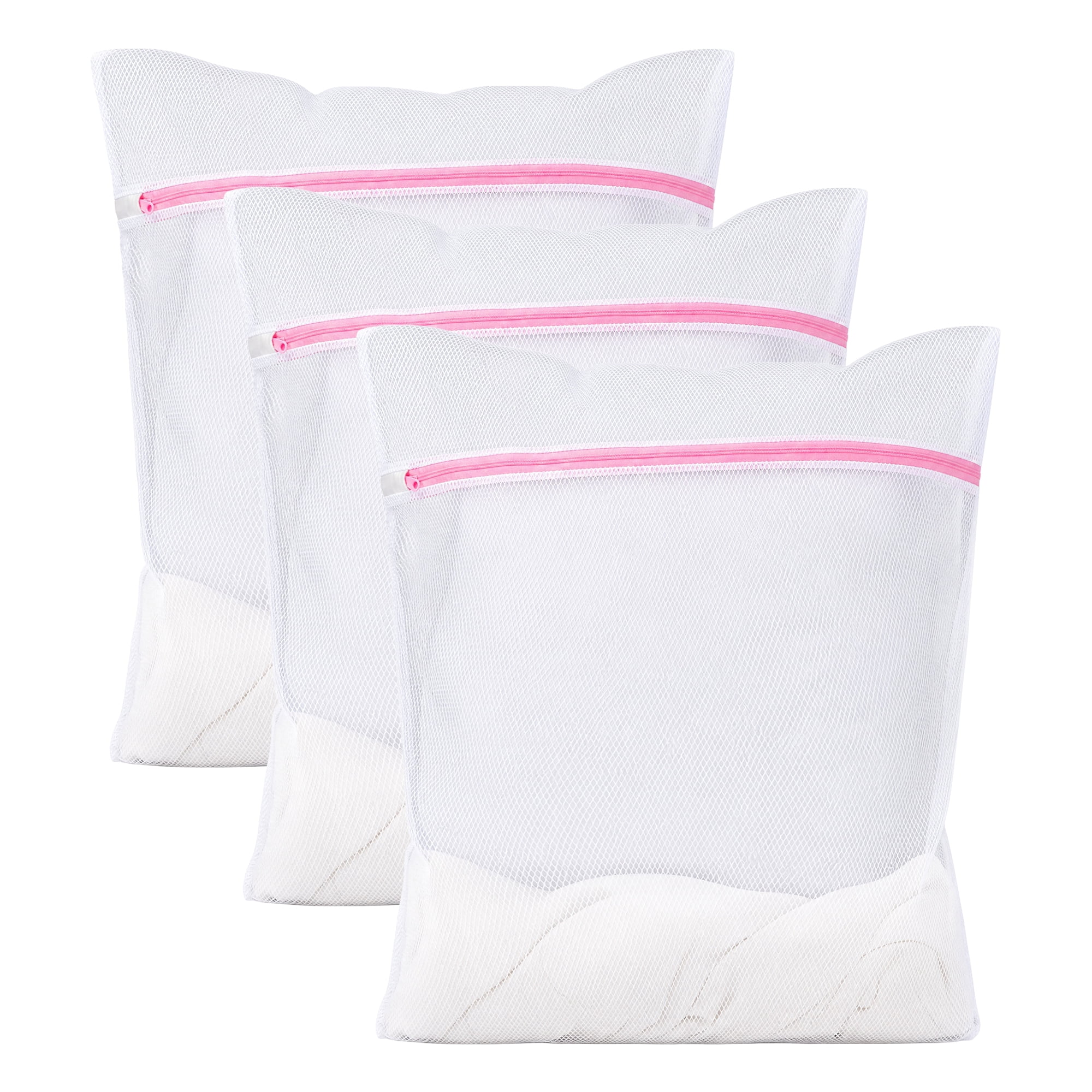 Unique Bargains 3Pcs Durable Mesh Zipper Closure Laundry Bag White 19.7" x 23.6"