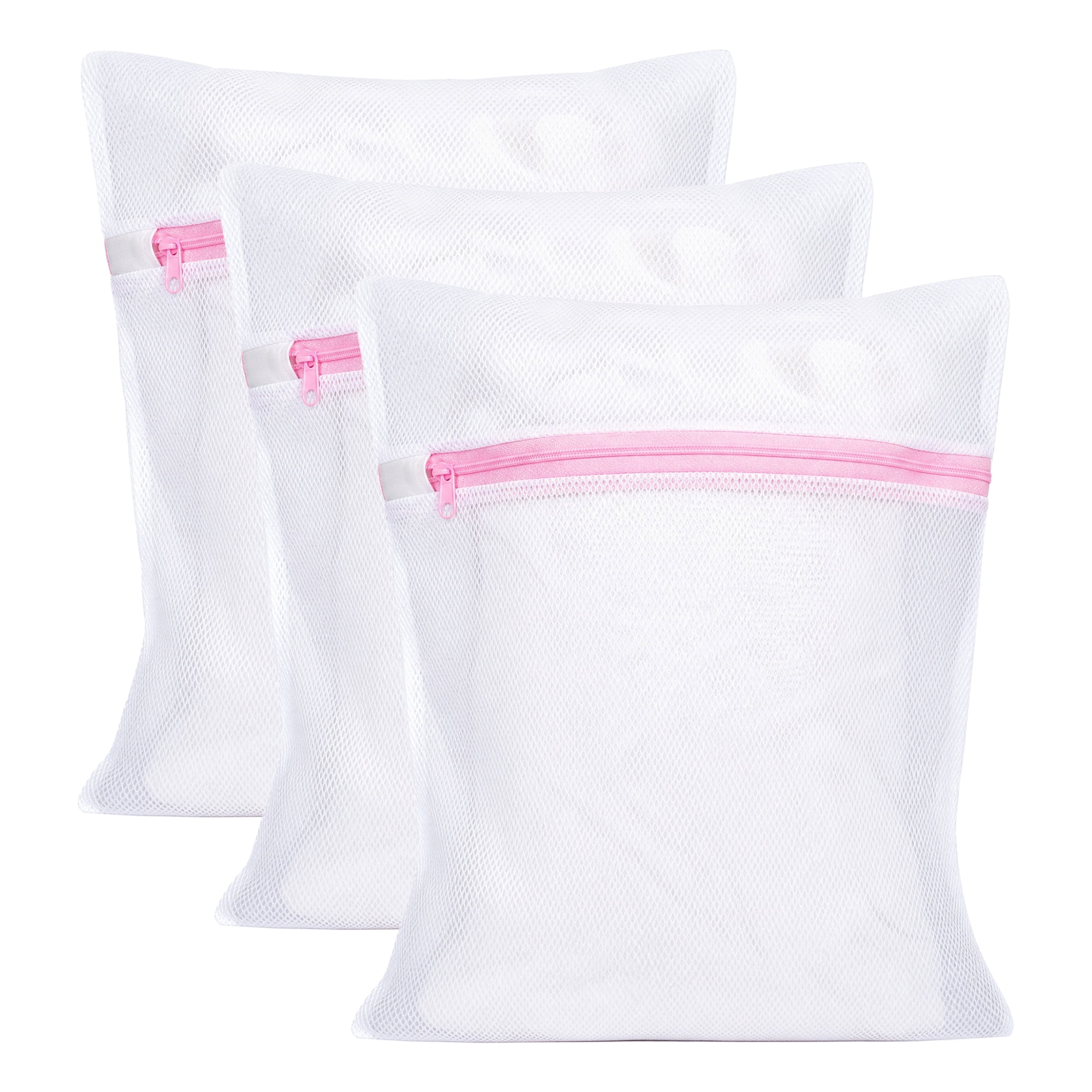 Unique Bargains 3Pcs Durable Mesh Zipper Closure Laundry Bag White 9.1" x 11.8"