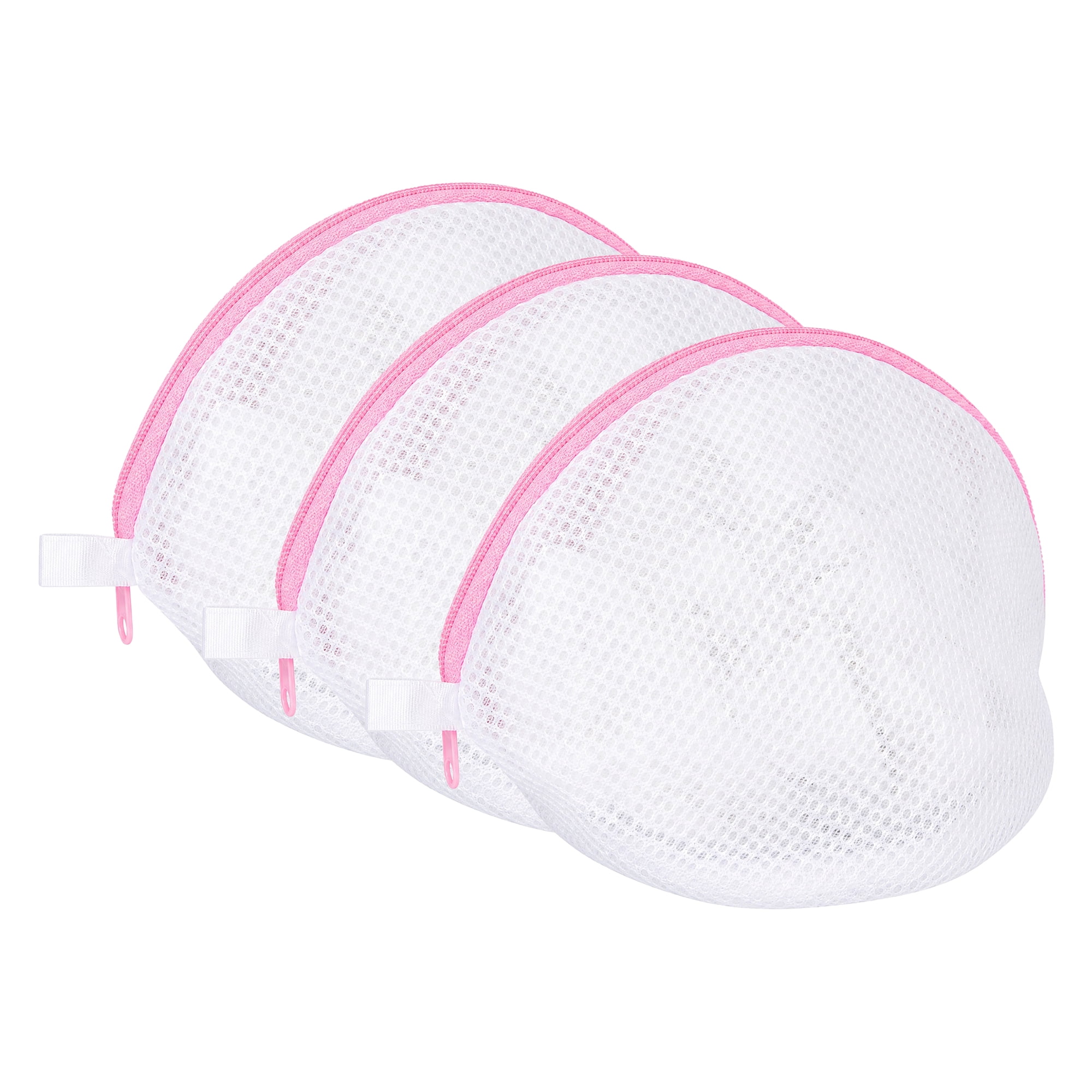 Unique Bargains 3Pcs Durable Mesh Zipper Closure Laundry Bags White-Pink 7.5" x 6.7"