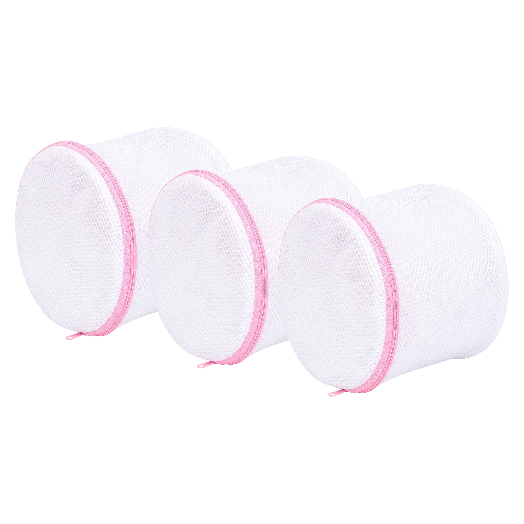Unique Bargains 3Pcs Durable Mesh Zipper Closure Laundry Bags White-Pink B 5.9" x 6.3"