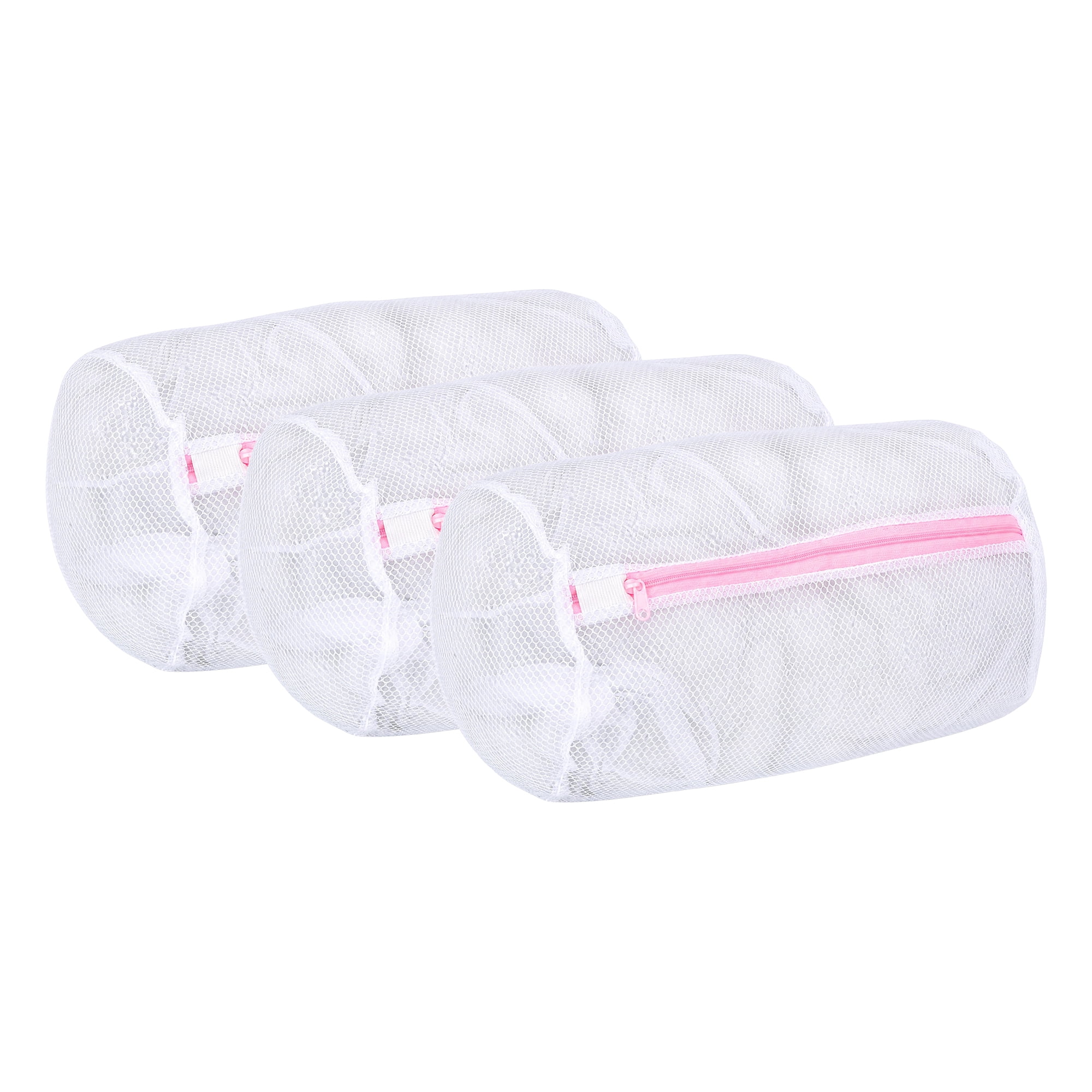 Unique Bargains 3Pcs Durable Mesh Zipper Closure Laundry Bags White-Pink B 7.9" x 11.8"