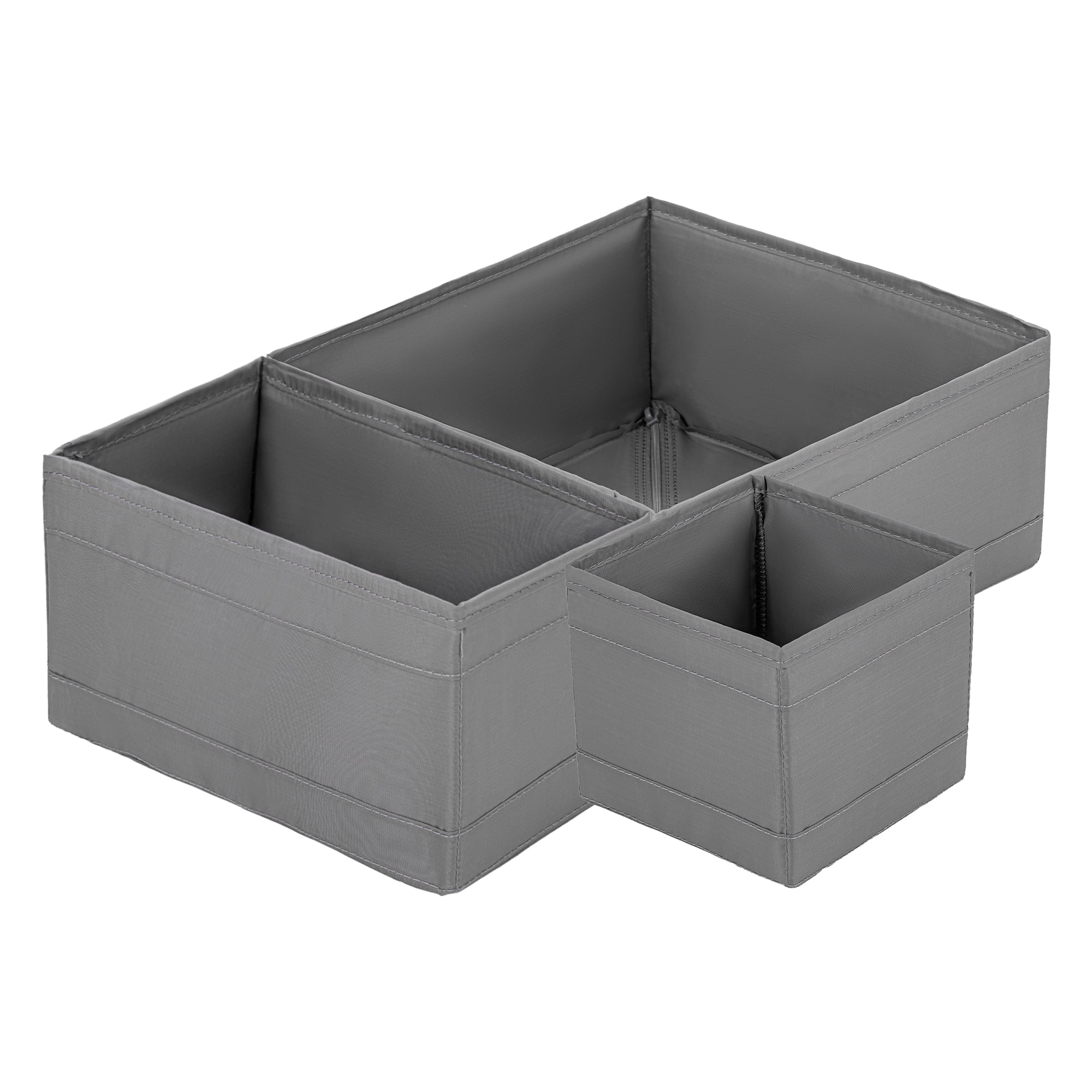 Unique Bargains 3Pcs Fabric Collapsible Storage Basketas with Zipper Grey 3 Pcs
