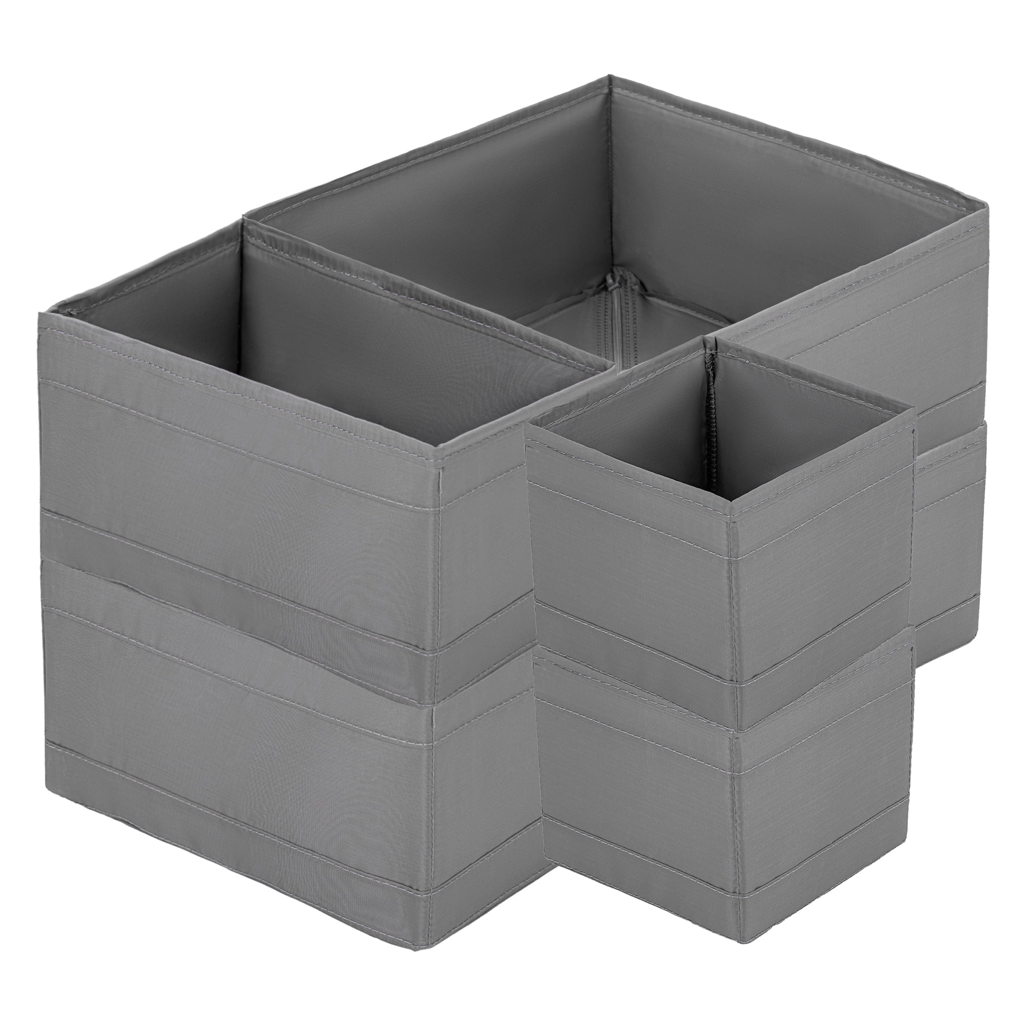 Unique Bargains 3Pcs Fabric Collapsible Storage Basketas with Zipper Grey 6 Pcs