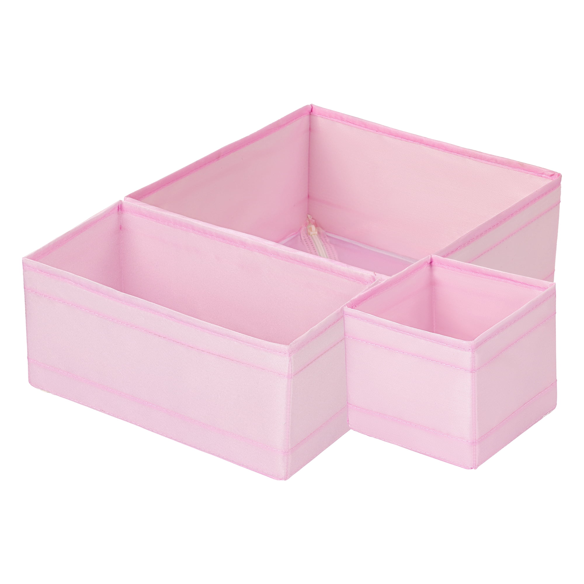 Unique Bargains 3Pcs Fabric Collapsible Storage Basketas with Zipper Pink 3 Pcs