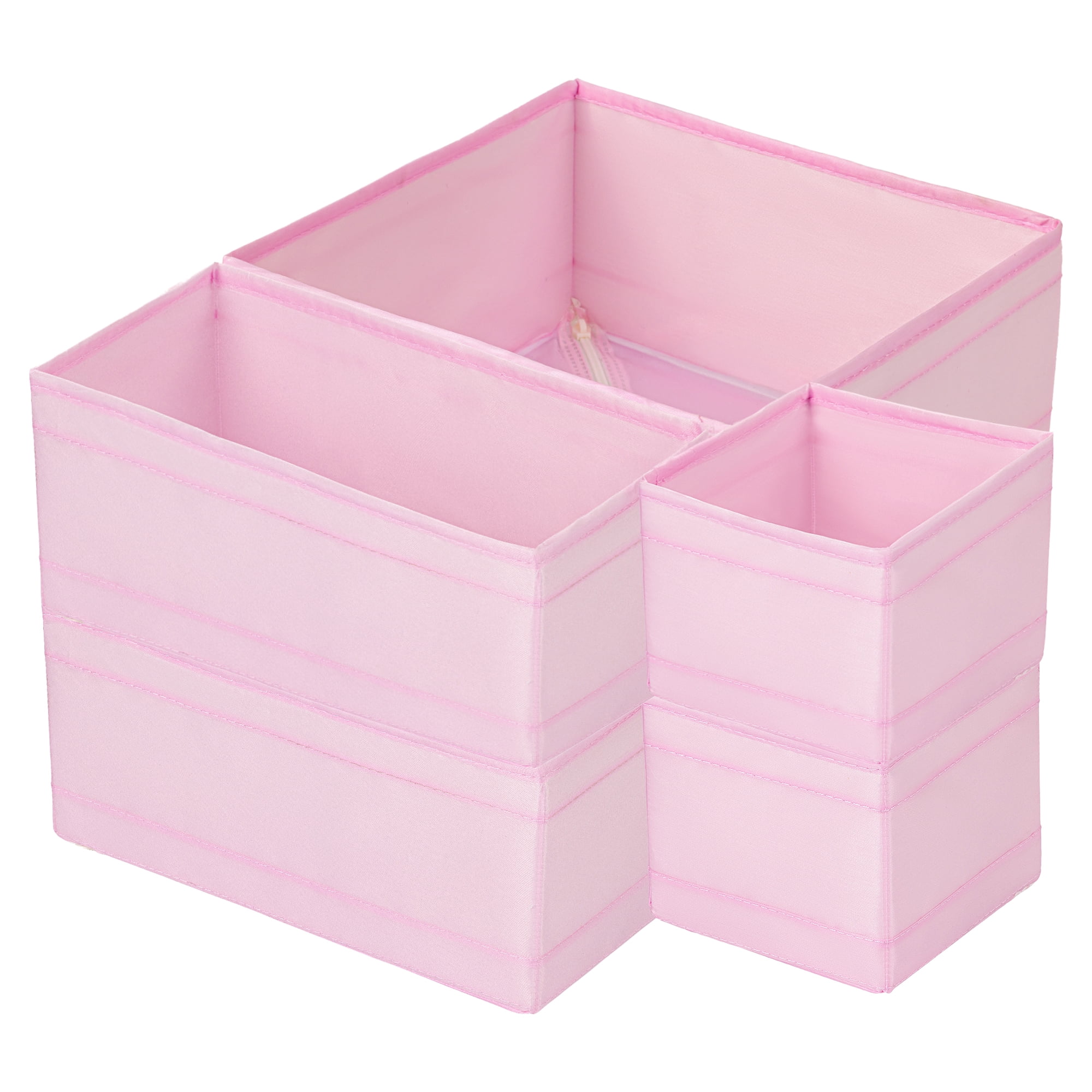 Unique Bargains 3Pcs Fabric Collapsible Storage Basketas with Zipper Pink 6 Pcs