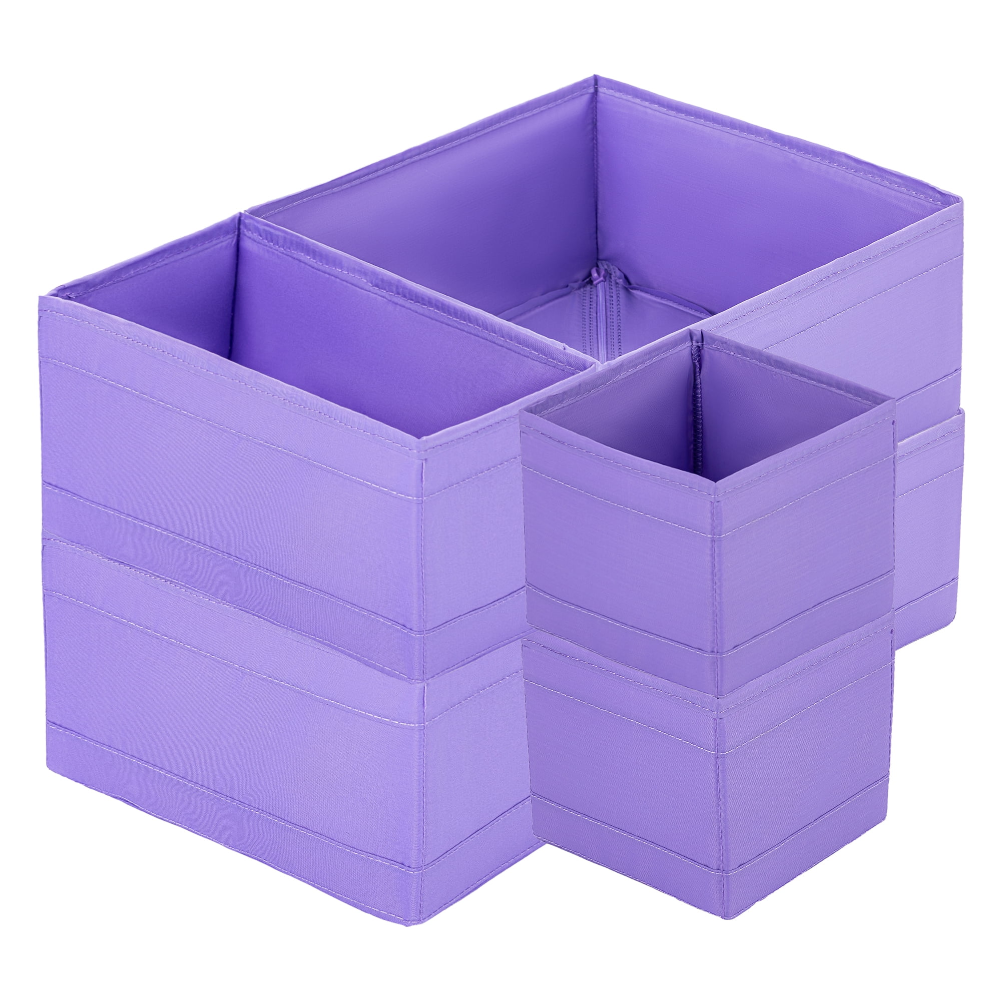Unique Bargains 3Pcs Fabric Collapsible Storage Basketas with Zipper Purple 6 Pcs