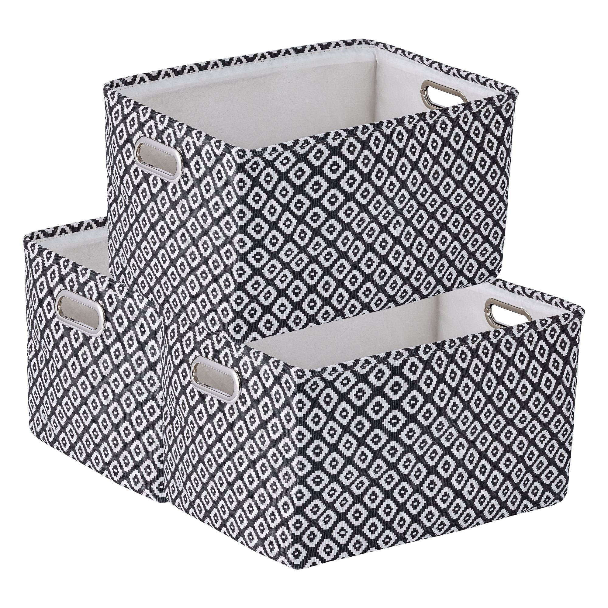 Unique Bargains 3Pcs Fabric Collapsible Storage Bin with Handles Black 13.8*9.8*7.9in