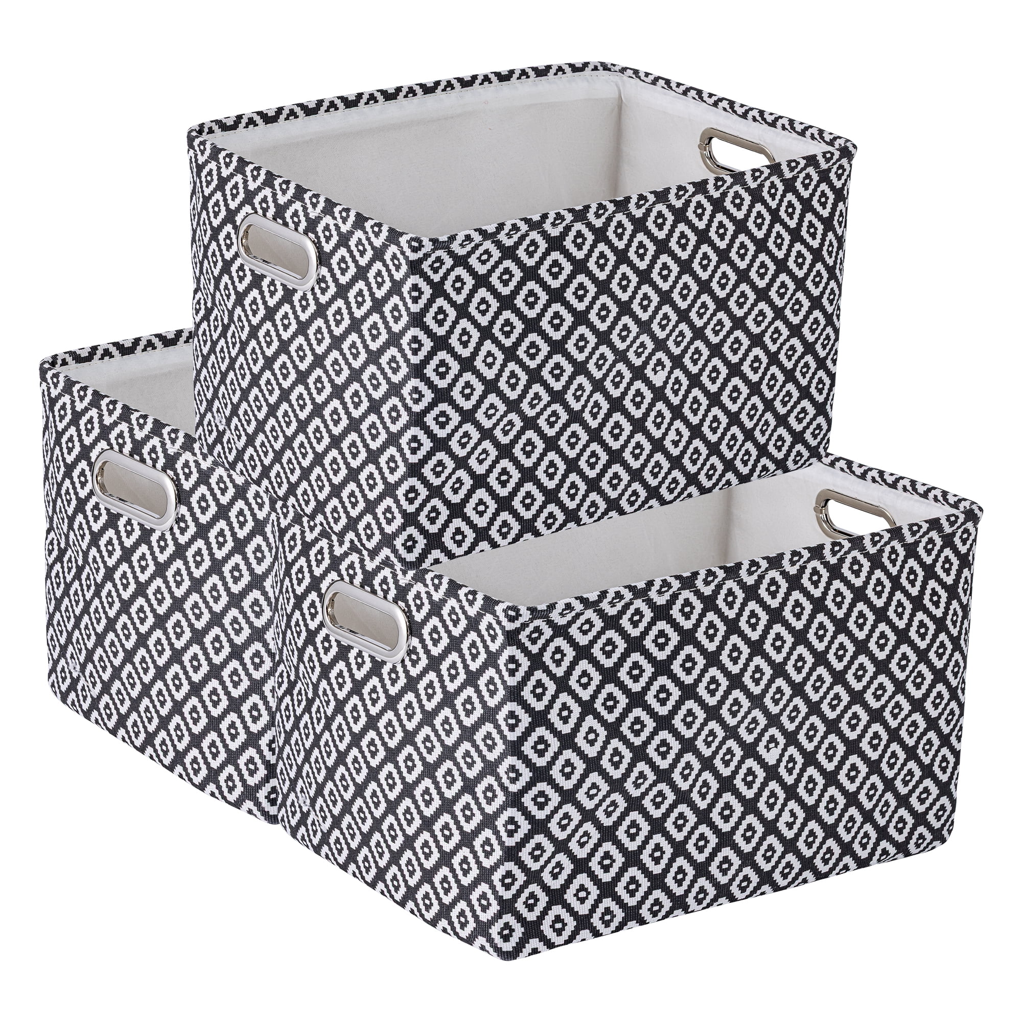 Unique Bargains 3Pcs Fabric Collapsible Storage Bin with Handles Black 15.7*11.8*9.8in