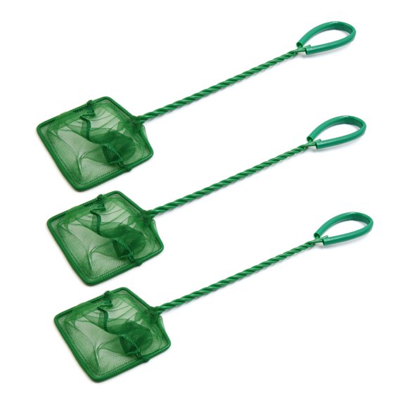 Unique Bargains 3Pcs Green Spiral Handle Aquarium Square Fish Net for Removing debris