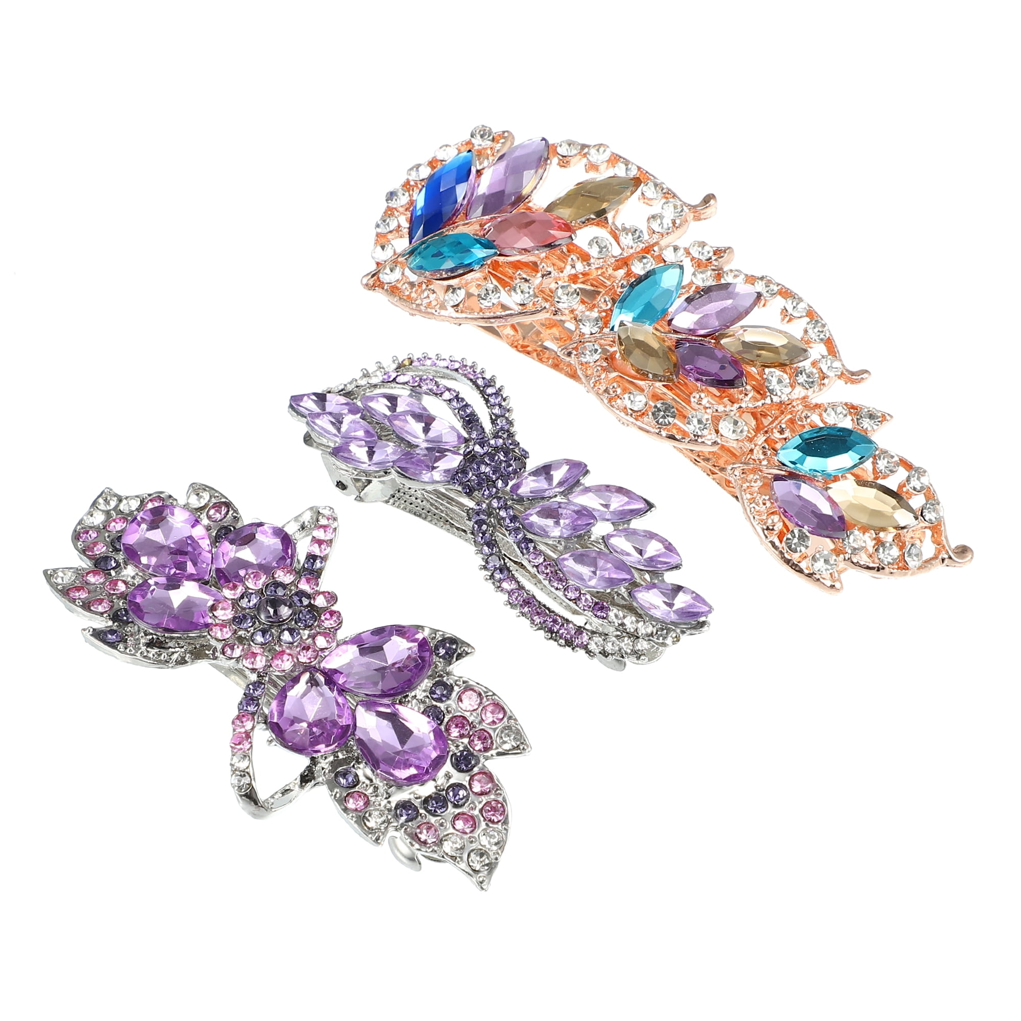 Unique Bargains 3Pcs Hair Barrettes Faux Crystal Flower Butterfly Flower Shape for Women's