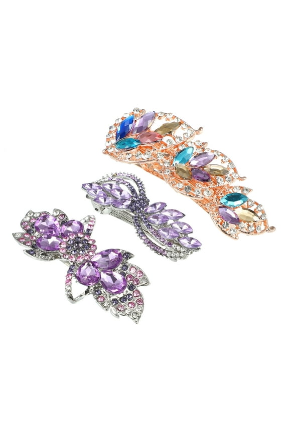 3Pcs Hair Barrettes Faux Crystal Flower Butterfly Flower Shape for Women's