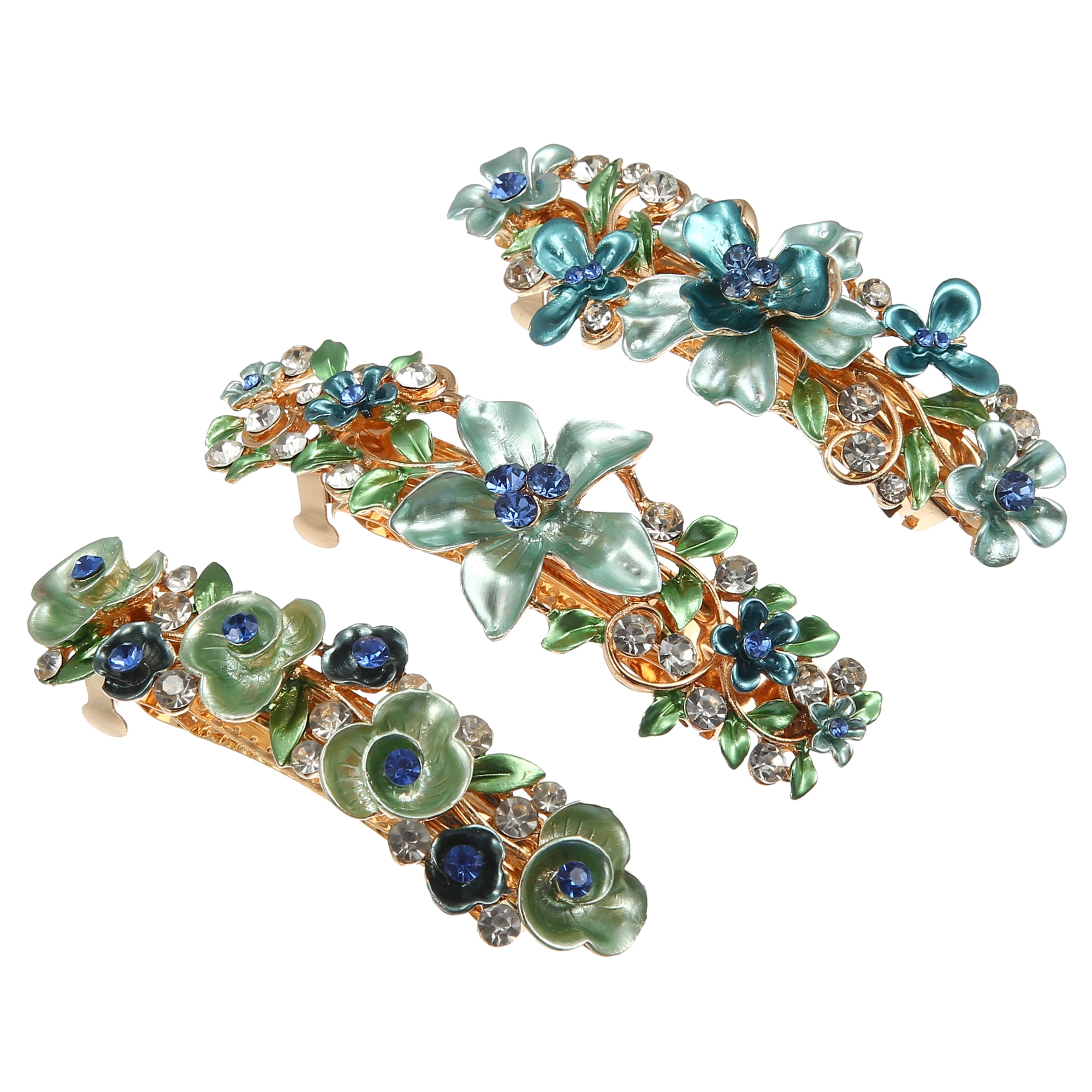 Unique Bargains 3Pcs Hair Clips Sparkly Rhinestones Hairpin Blue