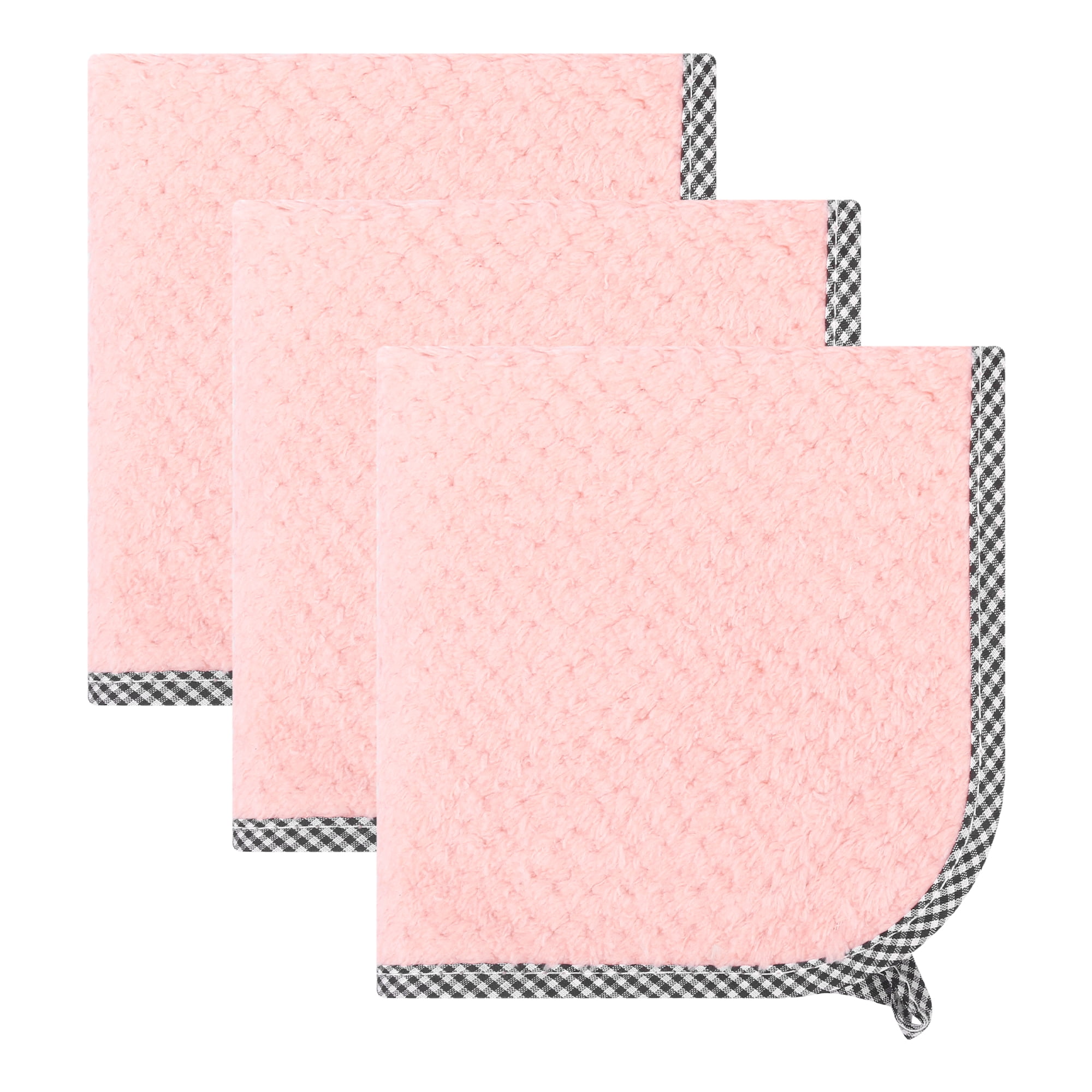 Unique Bargains 3Pcs Hanging Microfiber Reusable Kitchen Dish Cloths Light Pink 10" x 10"